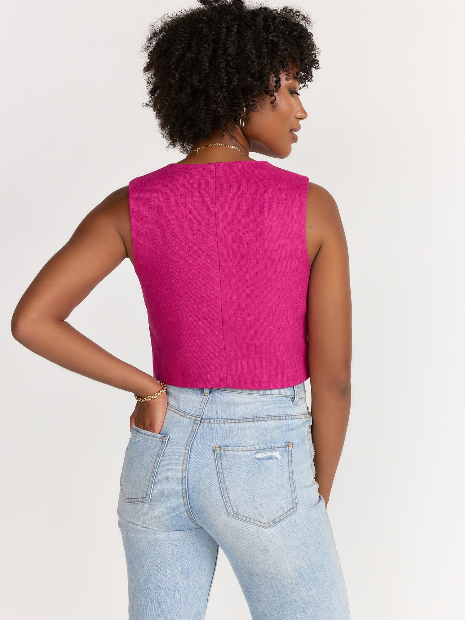 Endless Rose Sleeveless Button-Front V-Neck Cropped Tailored Top - Brands We Love - Image 3