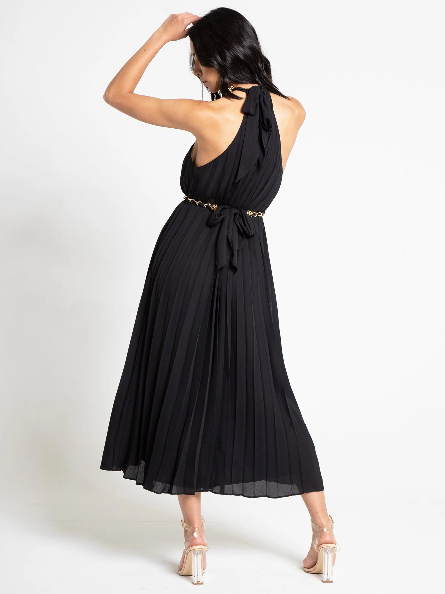 Sleeveless Chain Belt Pleated Midi Dress - Hidden Label - Image 5