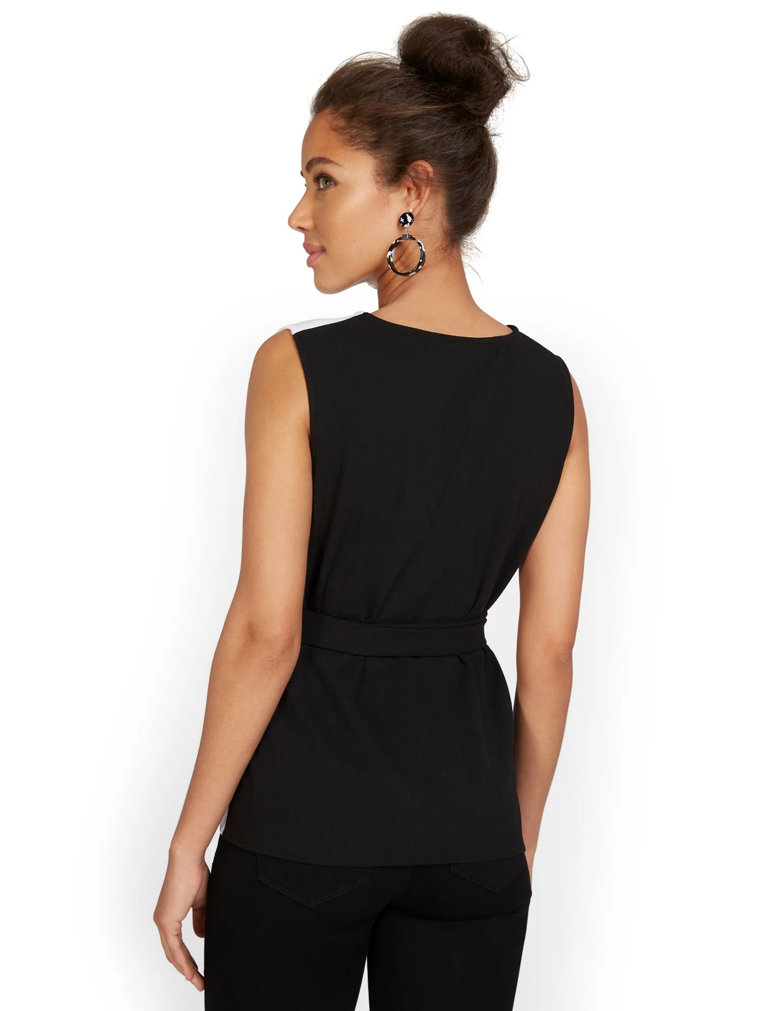 Sleeveless Colorblock Tie-Waist Top - Image 3