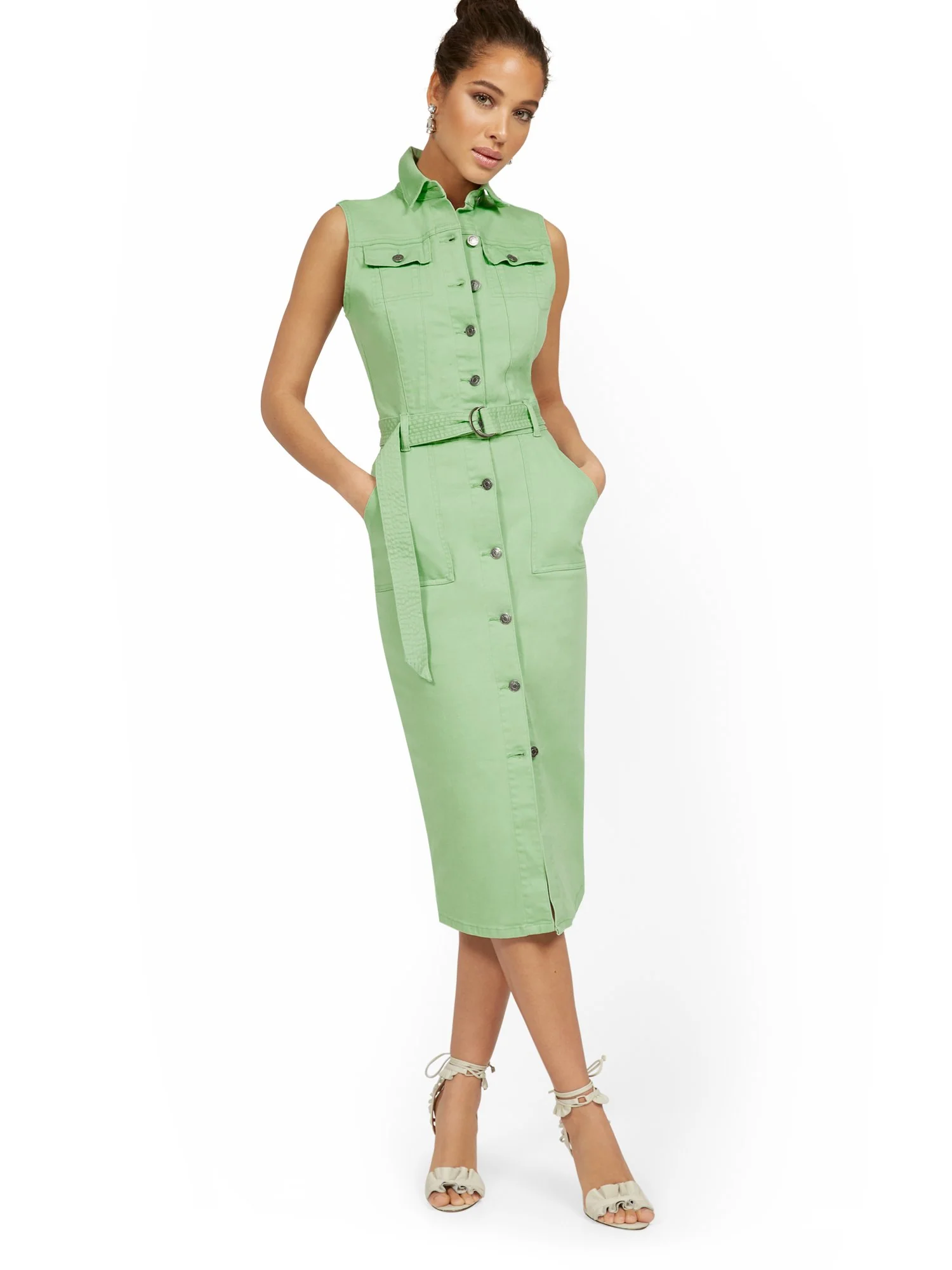 Sleeveless Denim Midi Dress - Image 12