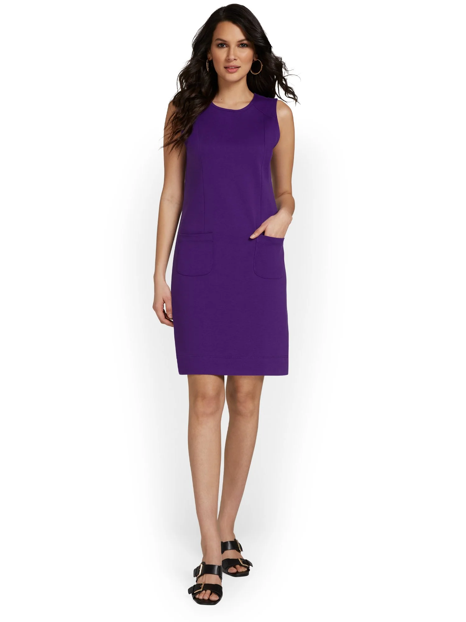 Sleeveless Double-Pocket Shift Dress - City Knits - Image 19