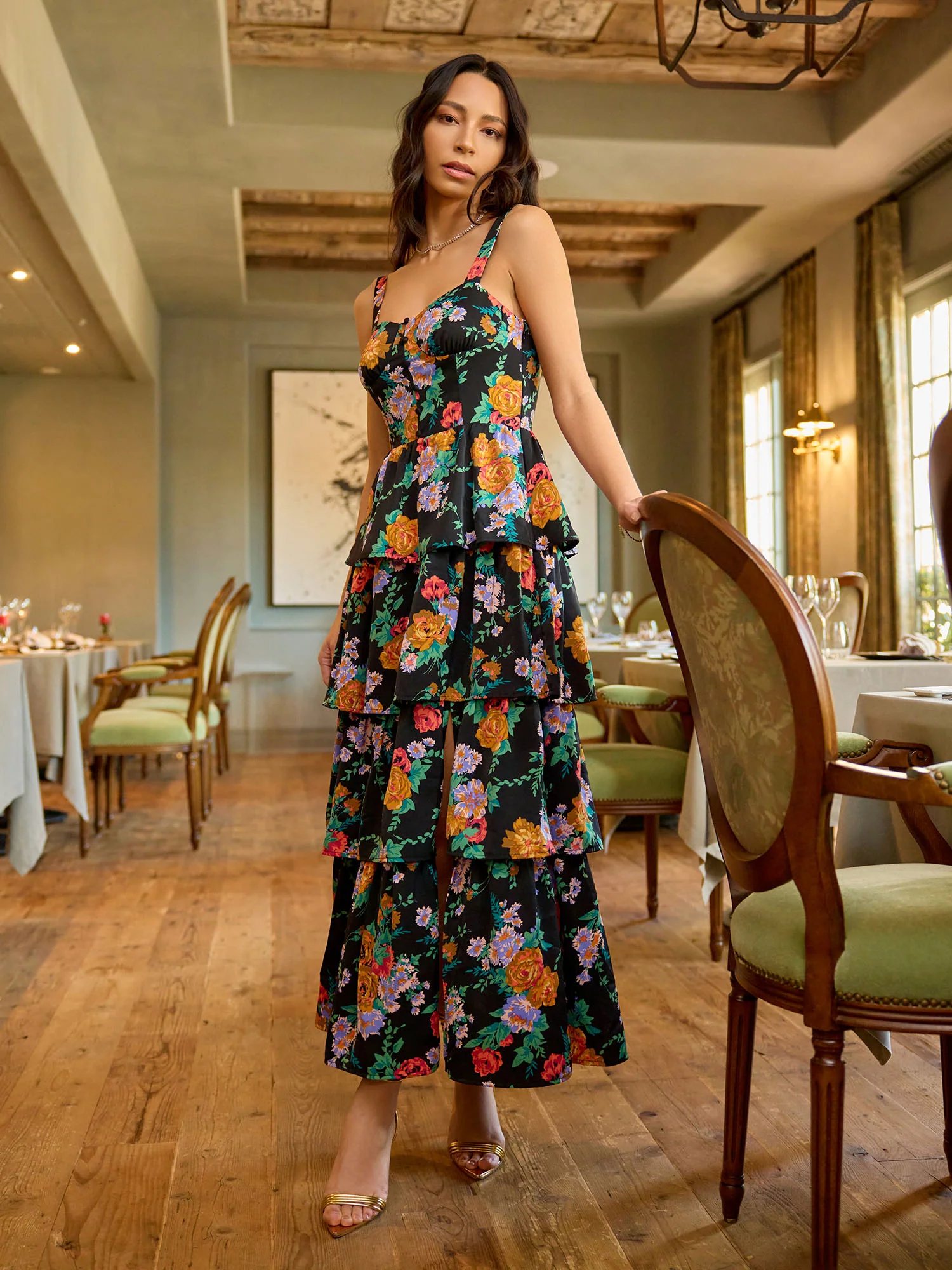 Sleeveless Floral Print Tiered Midi Dress - Fore Collection - Image 2