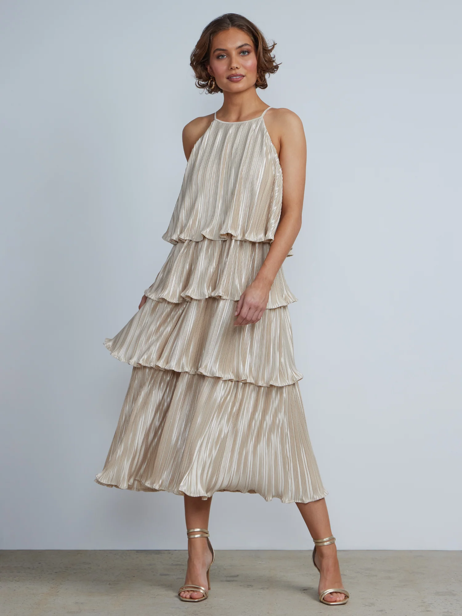 Sleeveless Halter Neck Tiered Dress