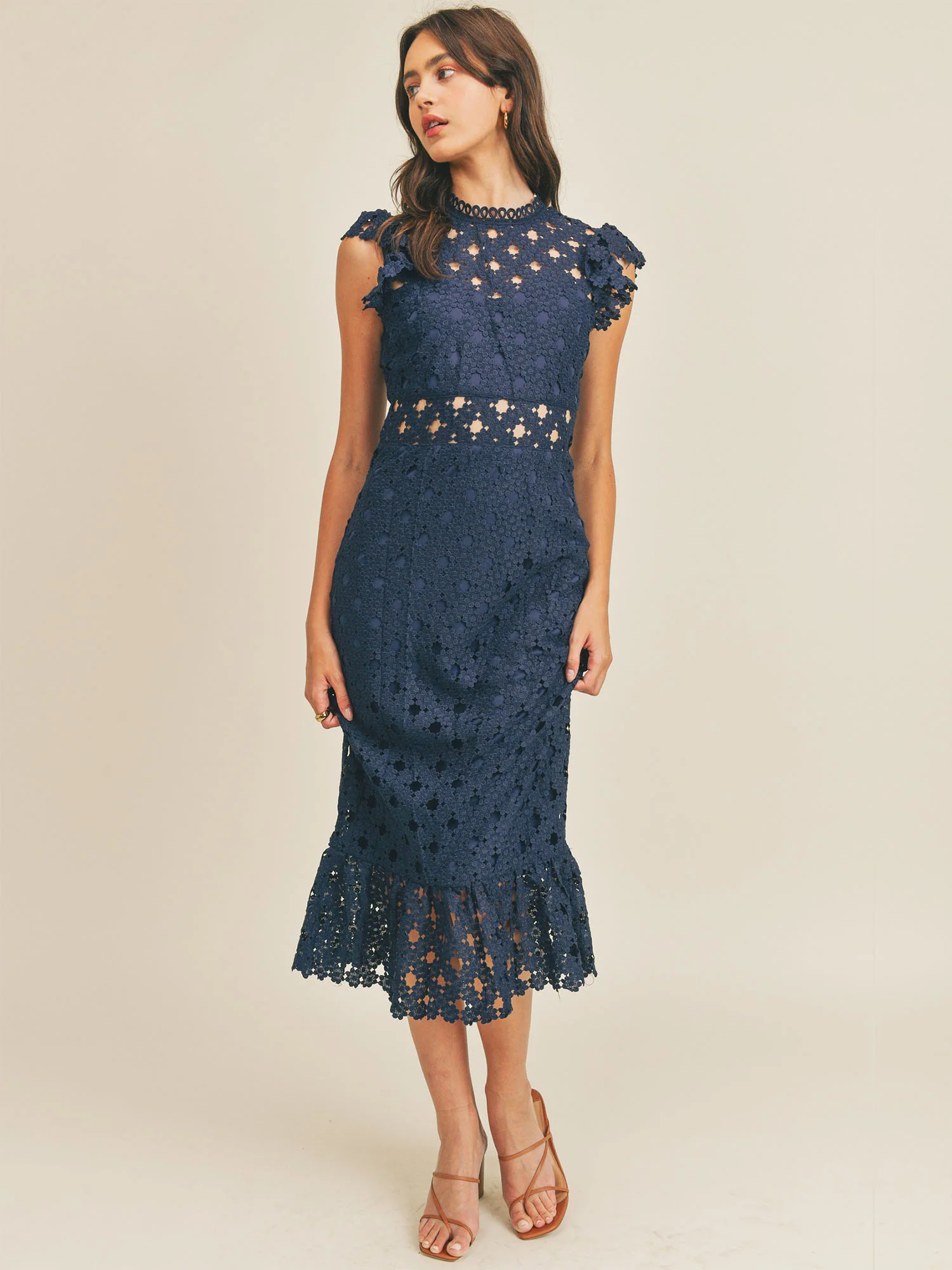 Sleeveless Illusion Crochet Lace Midi Dress - Just Me - Image 17
