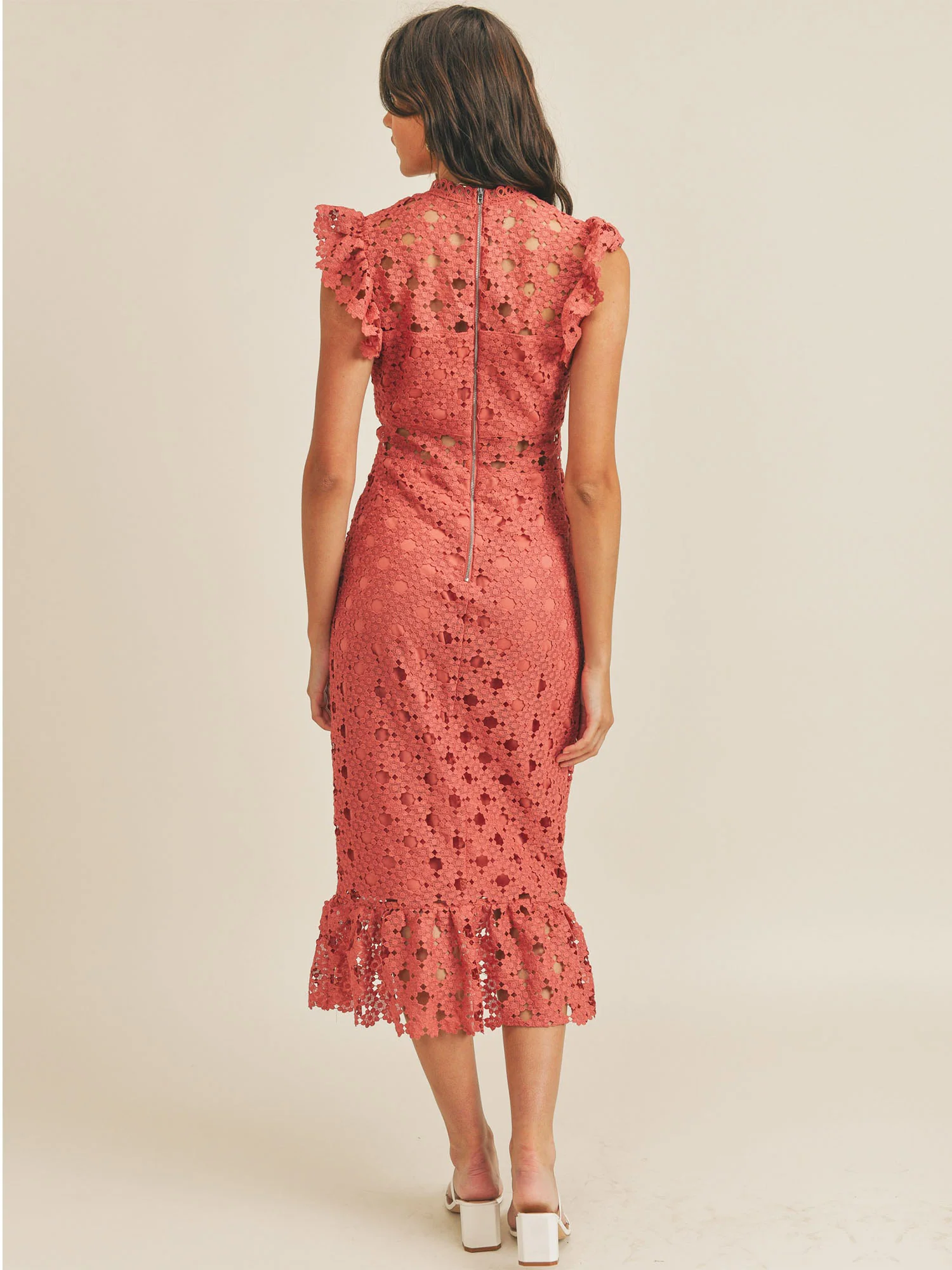 Sleeveless Illusion Crochet Lace Midi Dress - Just Me - Image 4