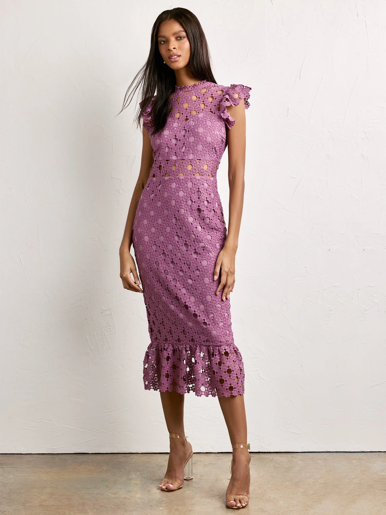 Sleeveless Illusion Crochet Lace Midi Dress - Just Me - Image 7