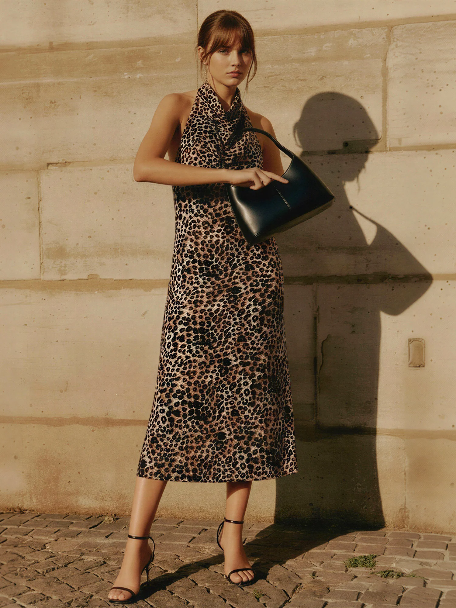 Leopard Halter Cowl Neck Midi Dress - Image 2