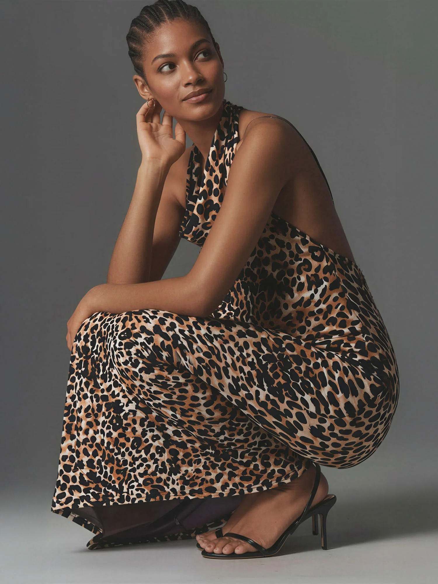 Leopard Halter Cowl Neck Midi Dress - Image 3