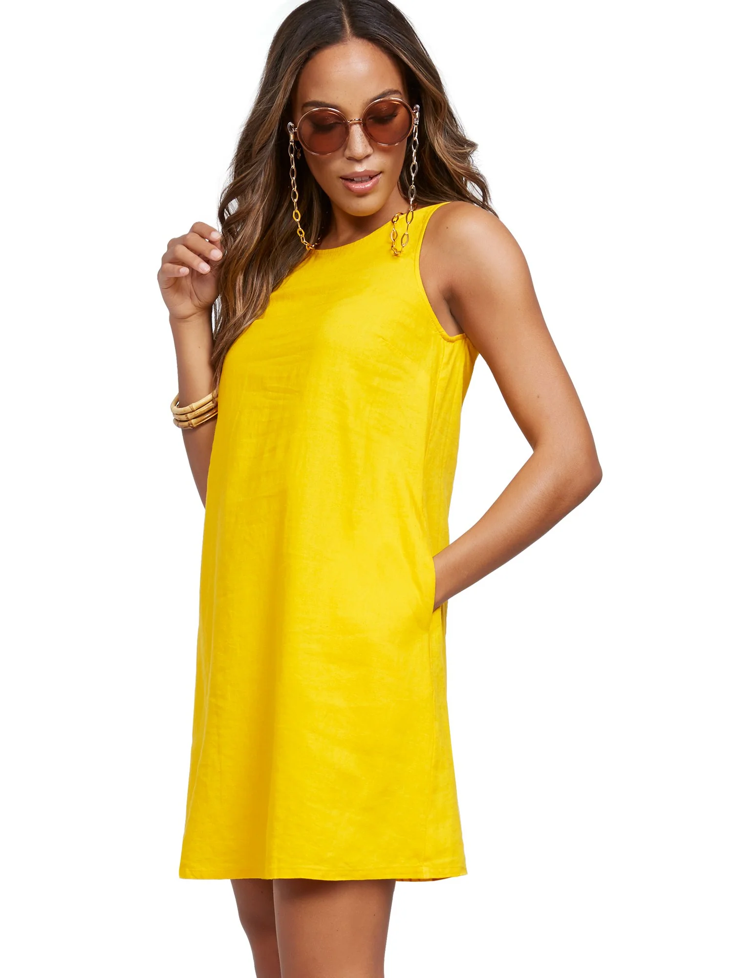 Sleeveless Linen Blend Dress - Image 14