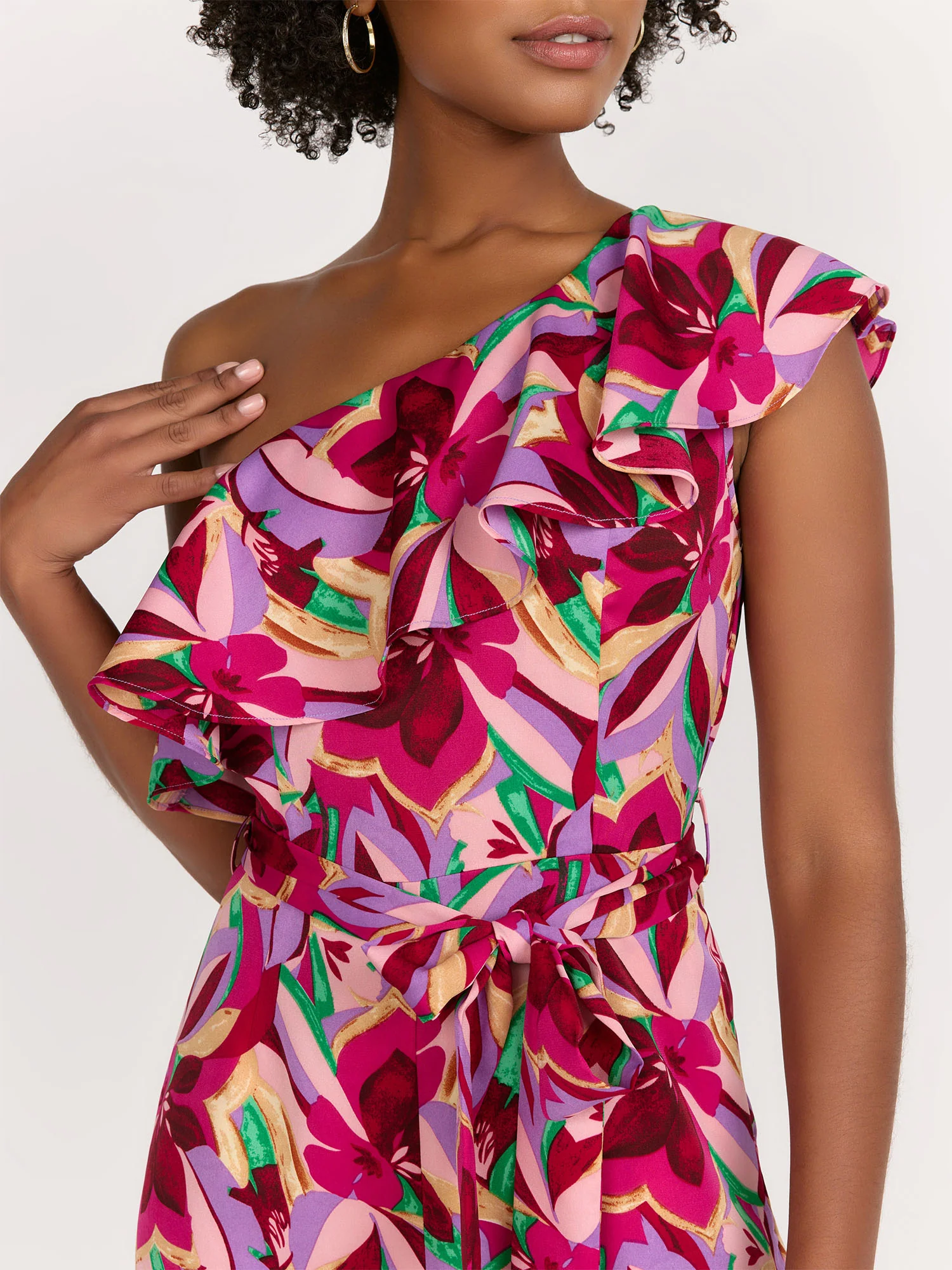 Milk & Honey Sleeveless One Shoulder Tropical Print Ruffle Tie-Waist Jumpsuit - Brands We Love - Image 2