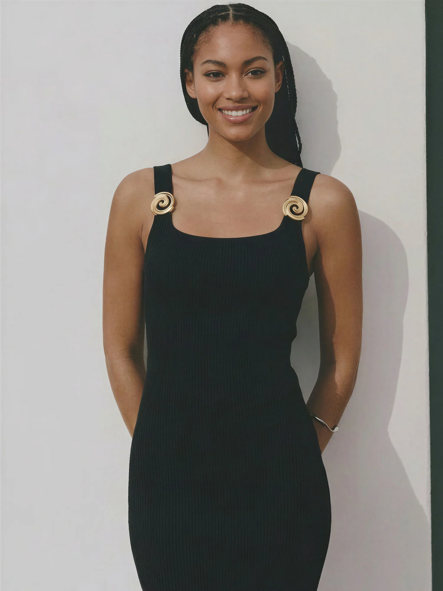 Sleeveless Pendant Knit Side Slit Midi Dress - Image 2