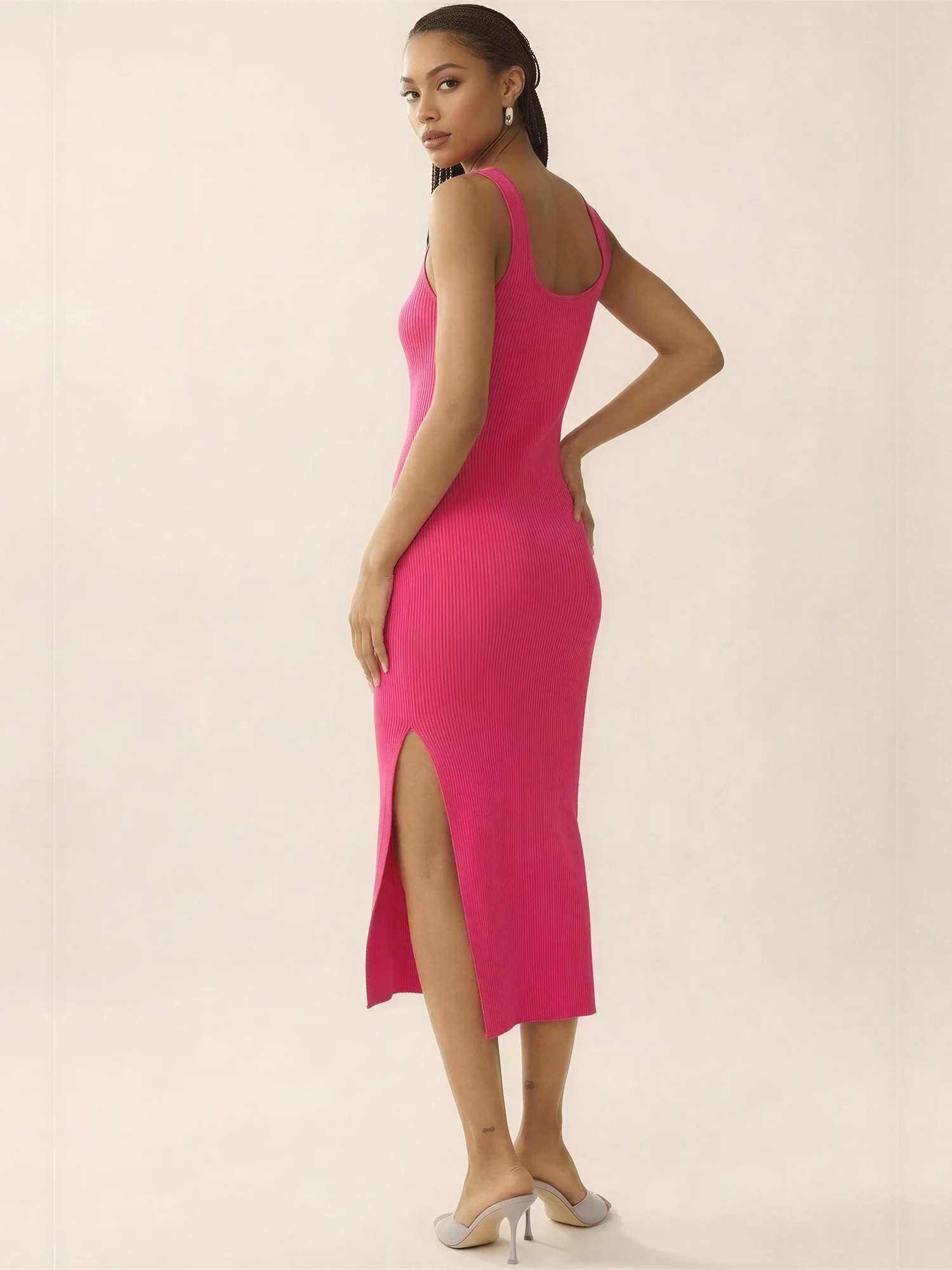 Sleeveless Pendant Knit Side Slit Midi Dress - Image 6