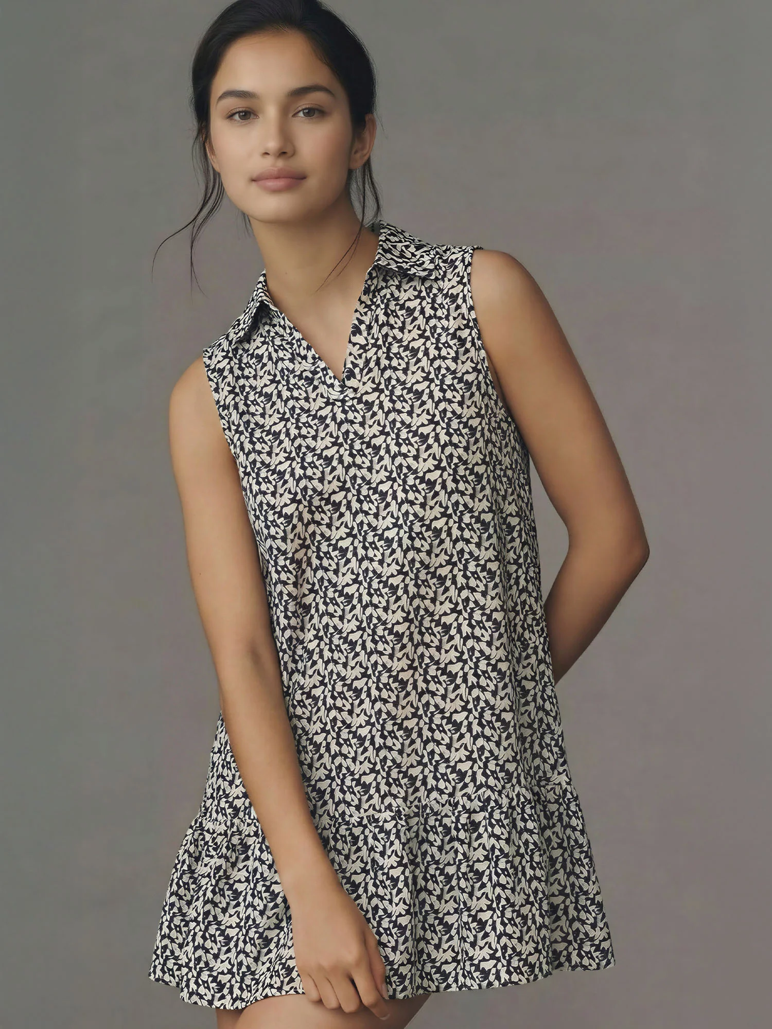 Sleeveless Printed Collared Mini Shift Dress - Image 3