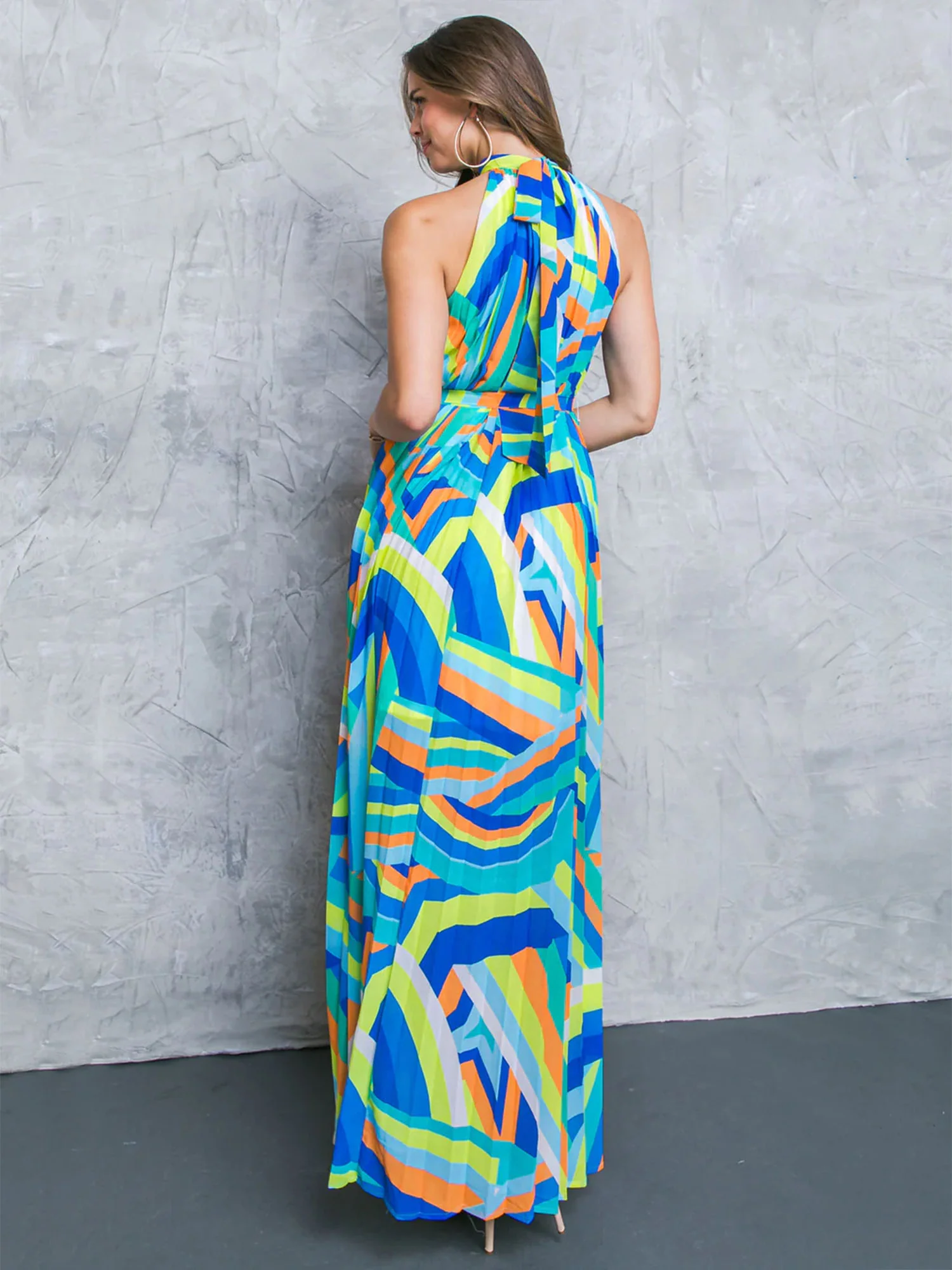 Flying Tomato Sleeveless Printed Tie-Waist Halter Pleated Maxi Dress - Brands We Love - Image 5