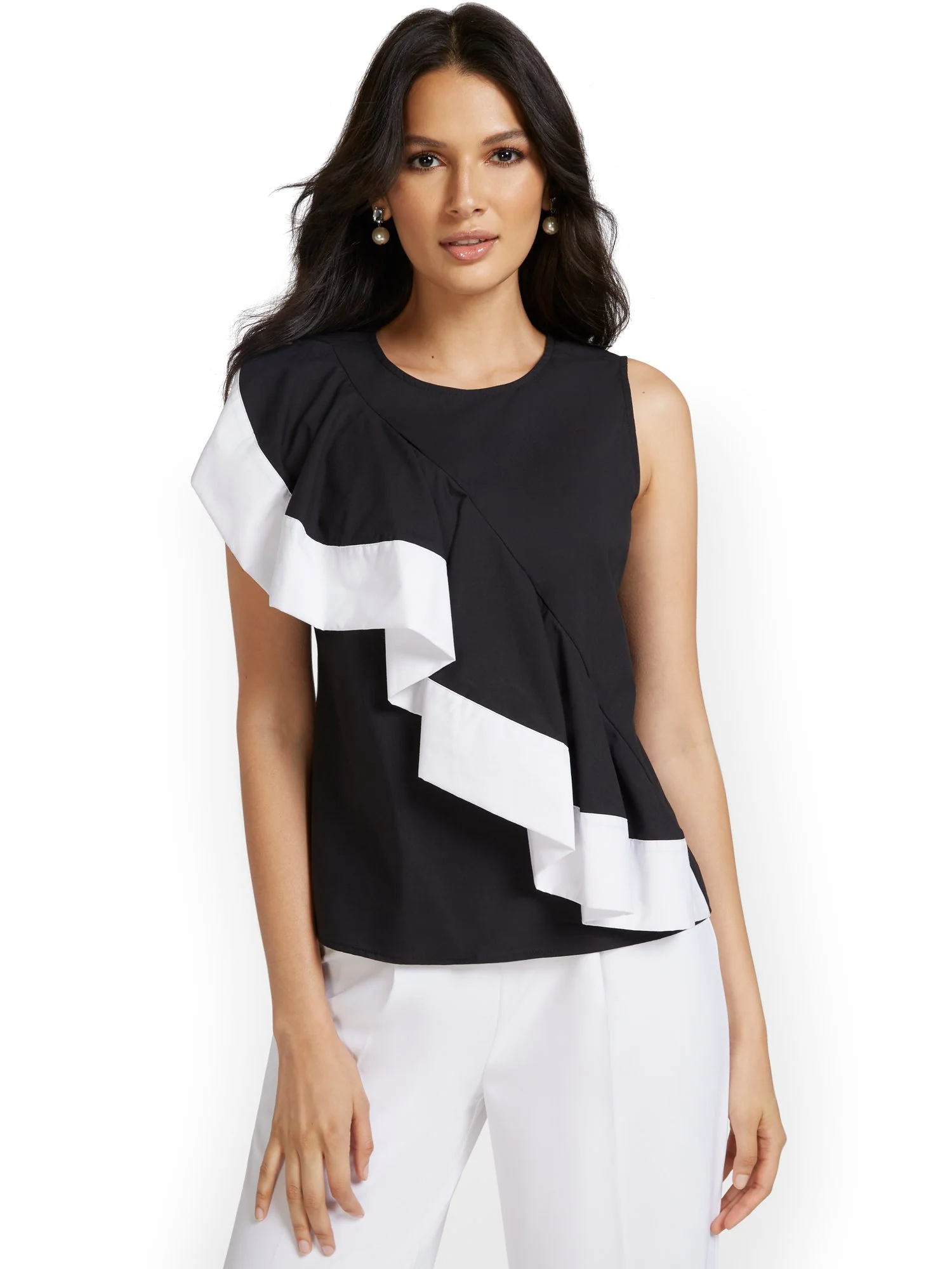 Sleeveless Ruffle-Front Poplin Top - Image 2