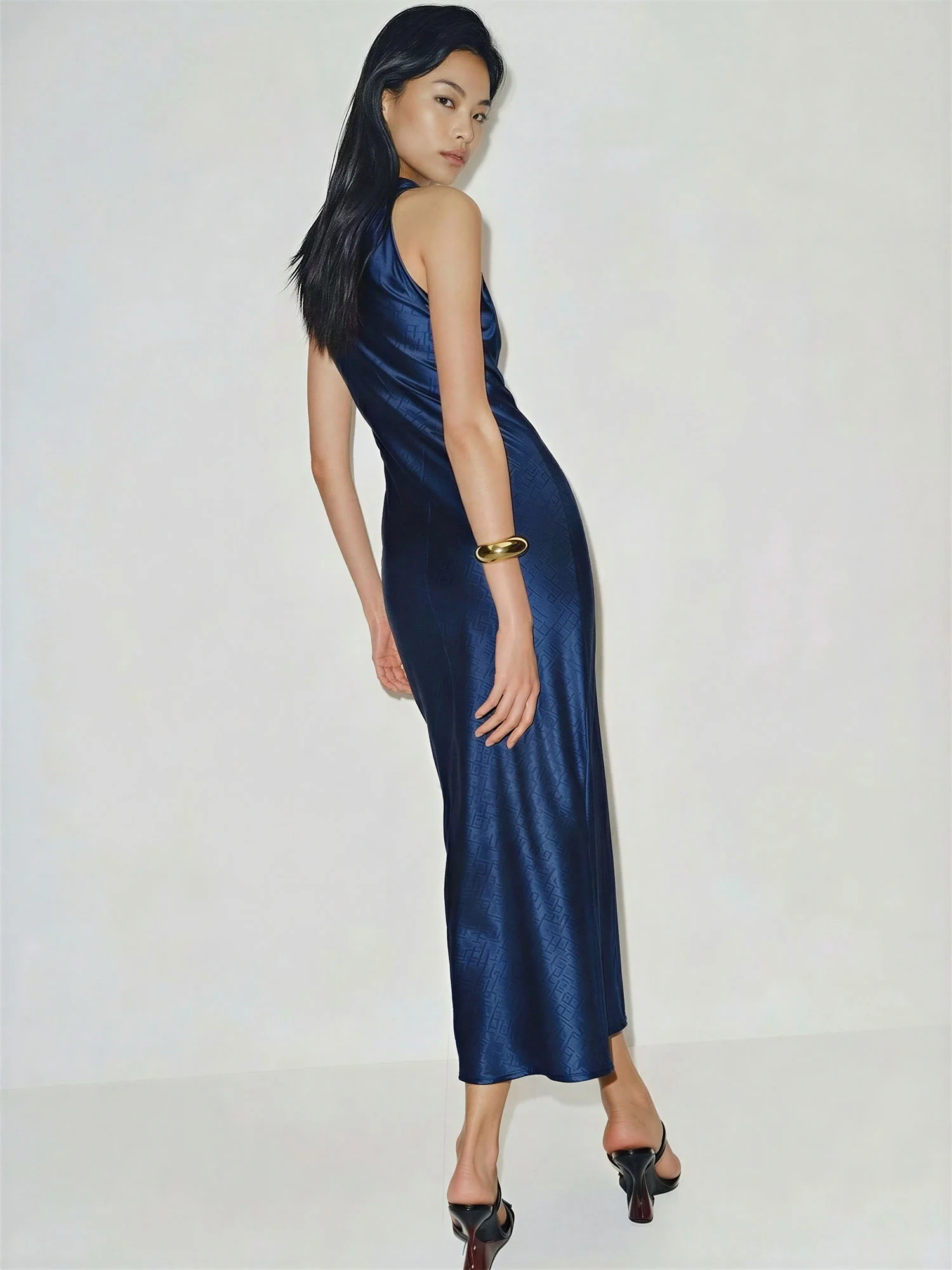 Satin Side Slit Cowl Neck Midi Dress - Image 3