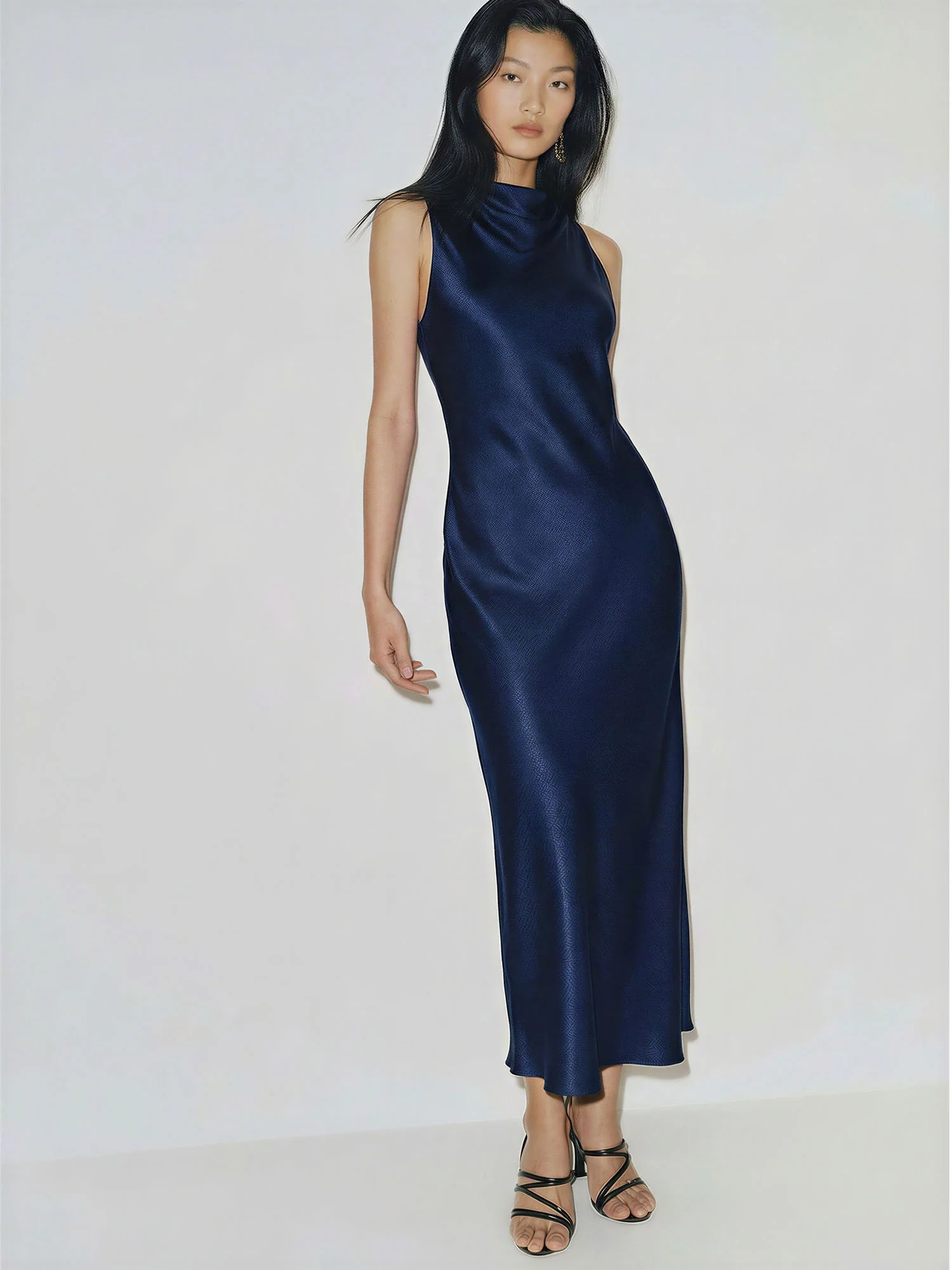 Satin Side Slit Cowl Neck Midi Dress - Image 6