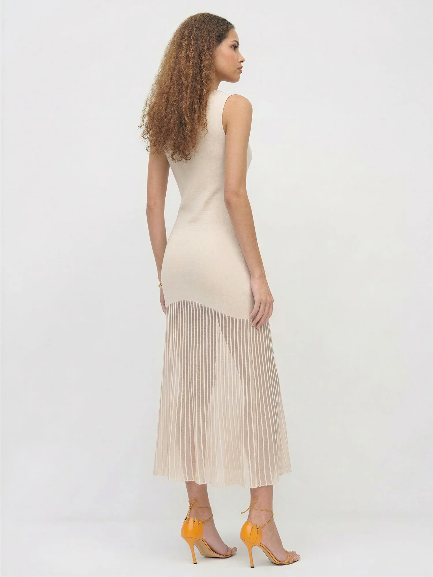 Sleeveless Sheer Pleated Bottom Knit Maxi Dress - Image 3