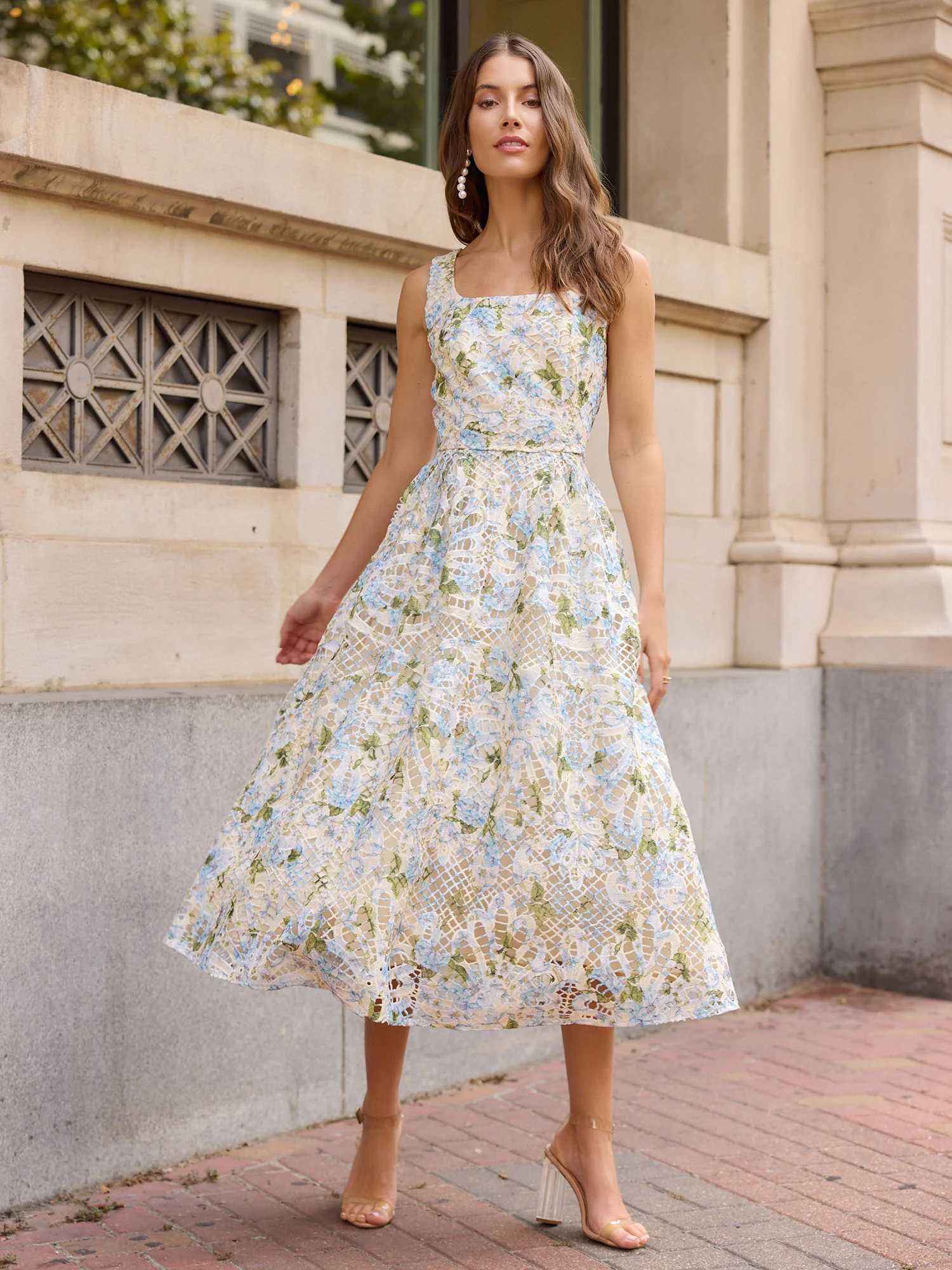 Just Me Sleeveless Square Neck Floral Dress - Brands We Love
