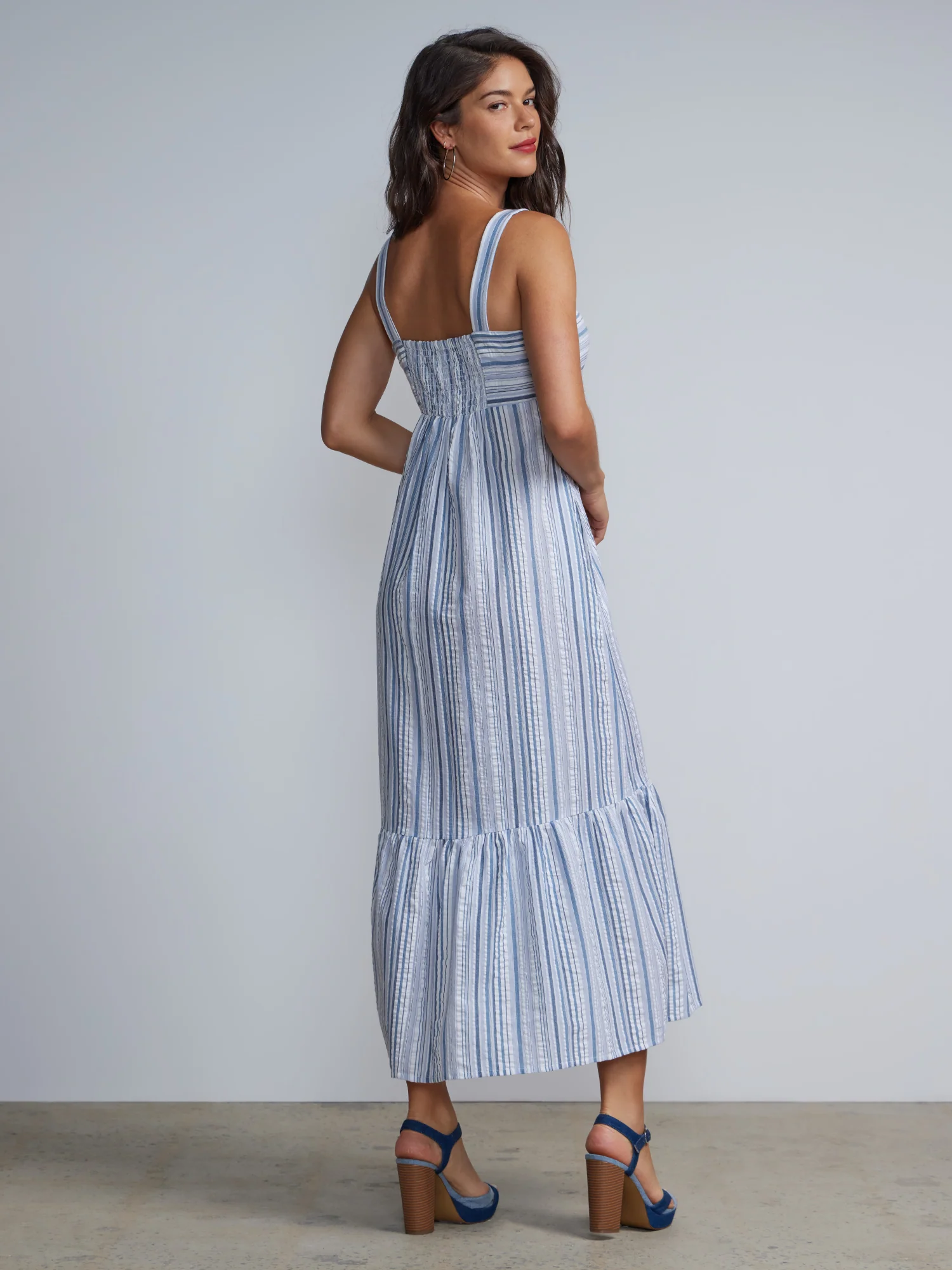 Sleeveless Square Neck Striped Tiered Maxi Dress - Image 3