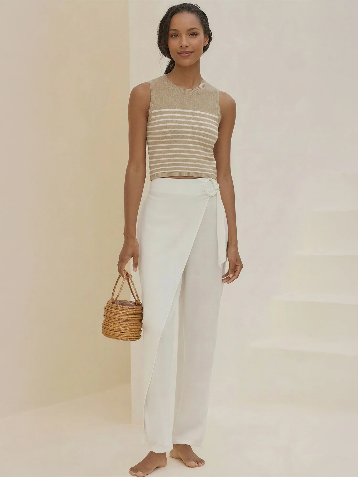Sleeveless Stripe Knit Sweater Tank - Image 2