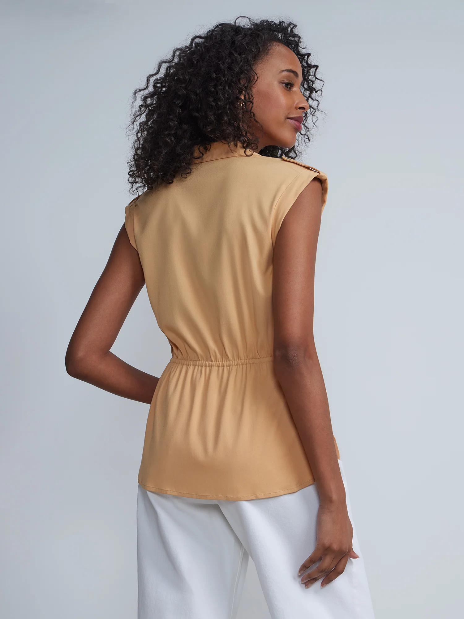 Sleeveless Tie Waist Buttoned Top - Image 3