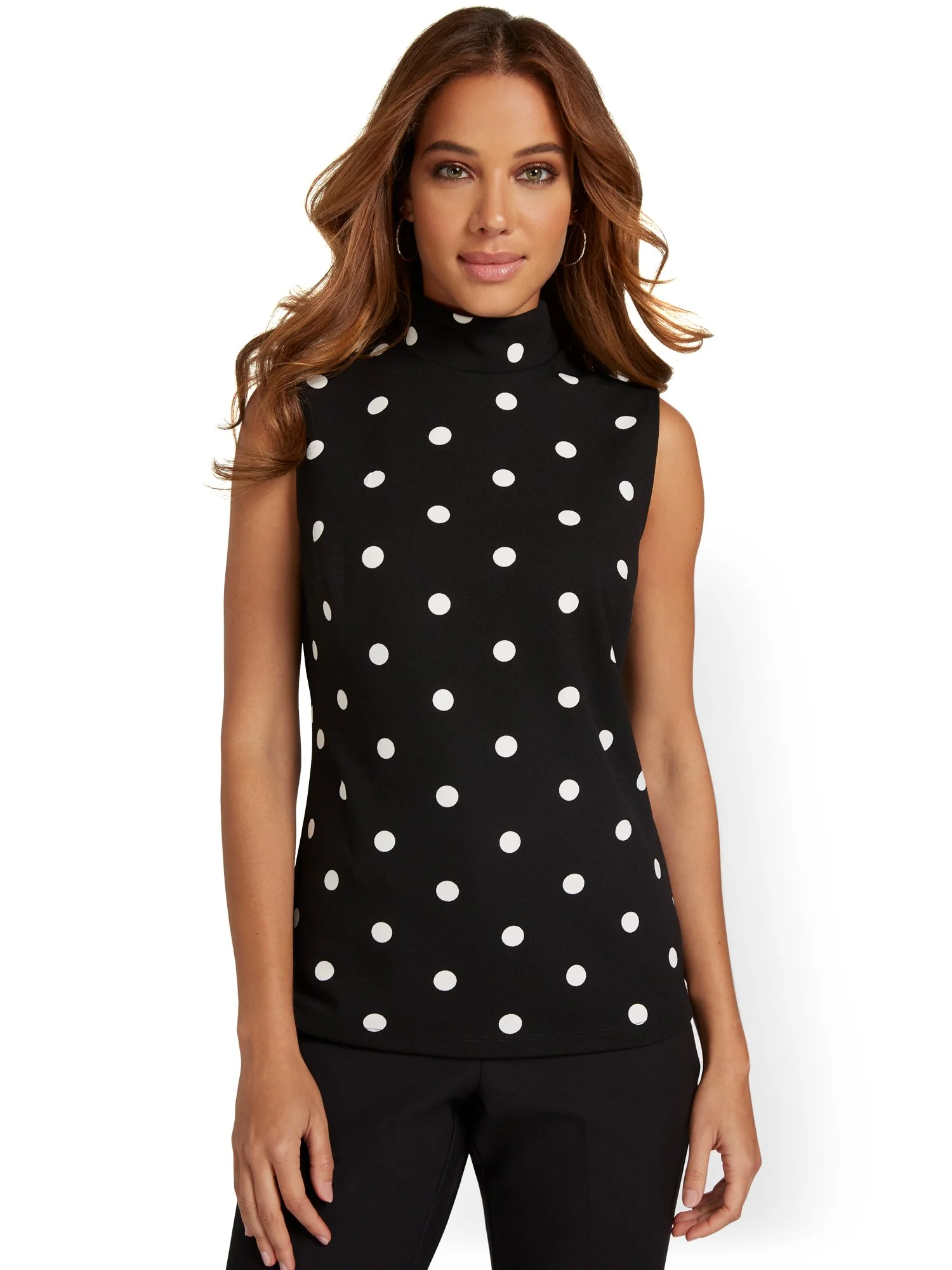 Sleeveless Turtleneck Knit Top - Polka-Dot - Image 2