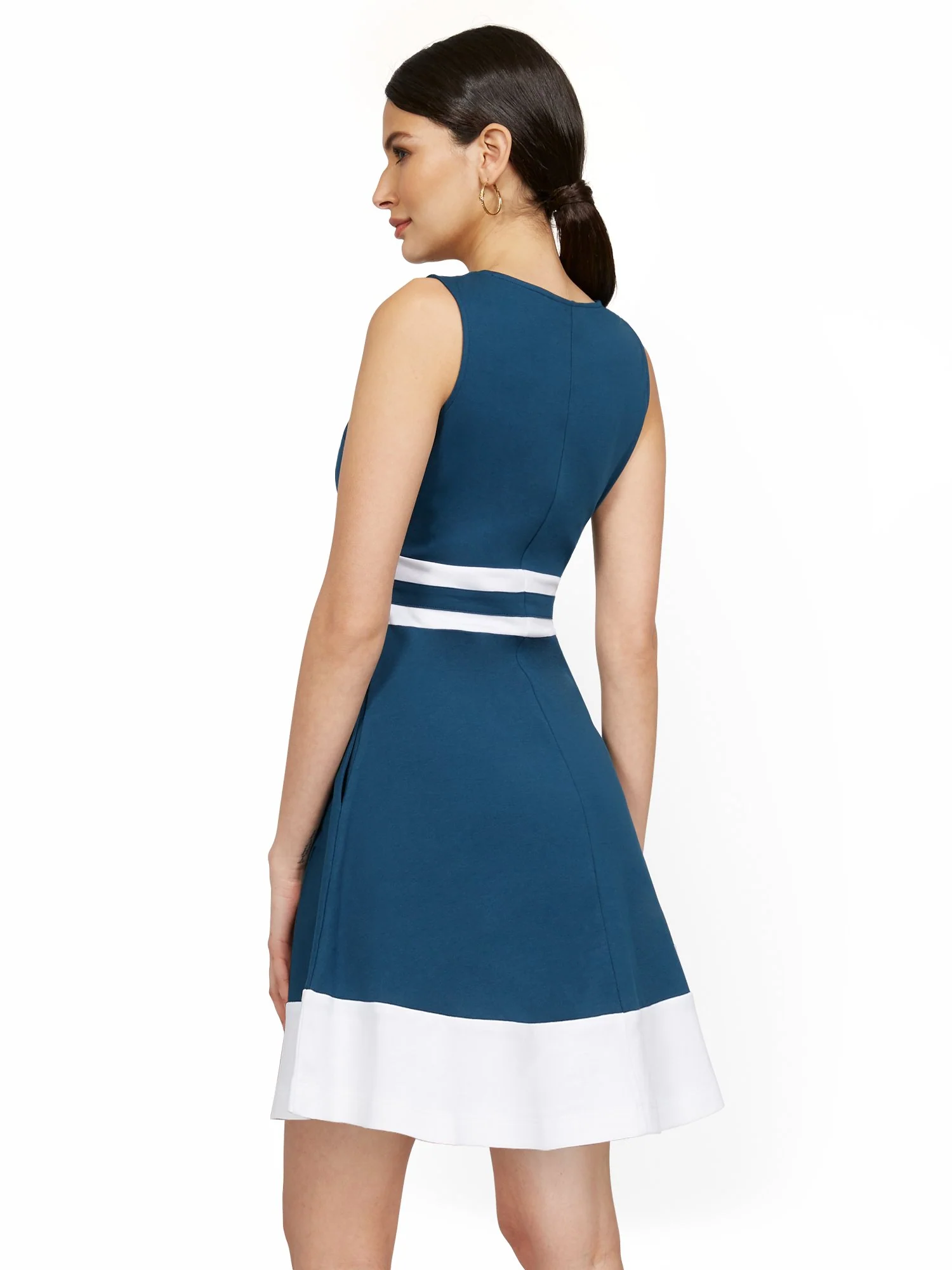 Sleeveless V-Neck Stripe Fit and Flare Dress - City Knits - Image 3
