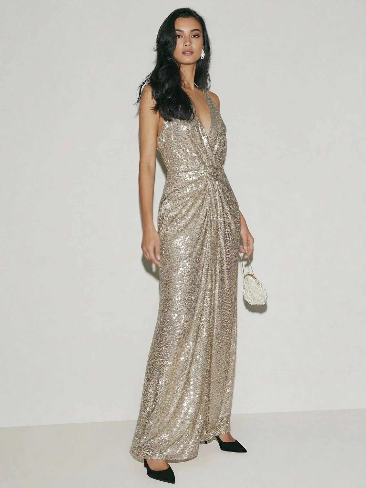 Sleeveless Twist Knot Sequin Midi Dress - Image 2