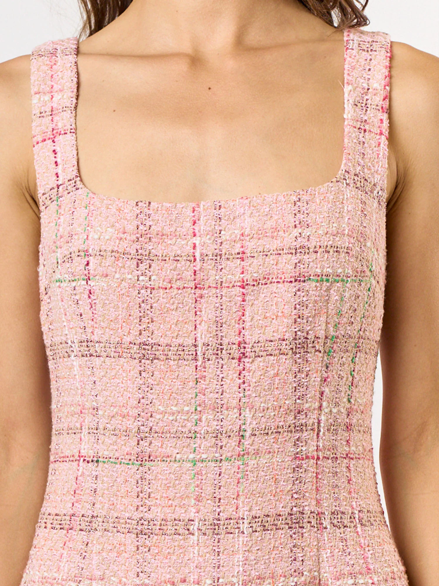 Sleeveless Tweed Square Neckline Mini Dress With Bow - Image 5