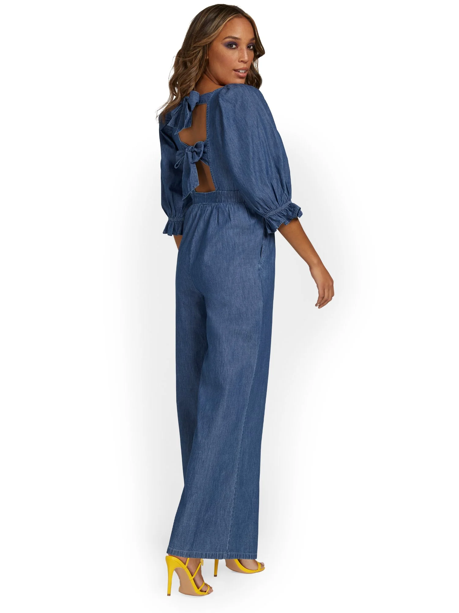 Smocked Chambray Jumpsuit