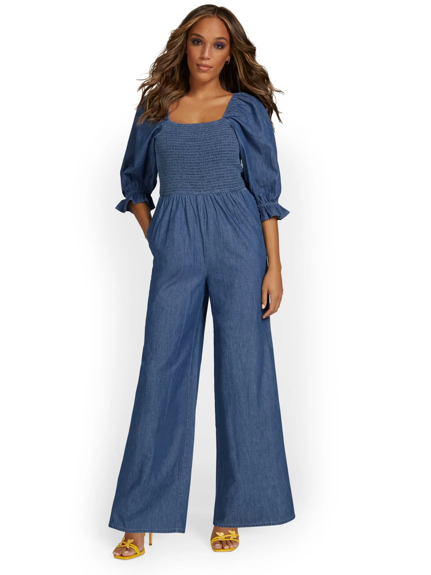 Smocked Chambray Jumpsuit - Image 4