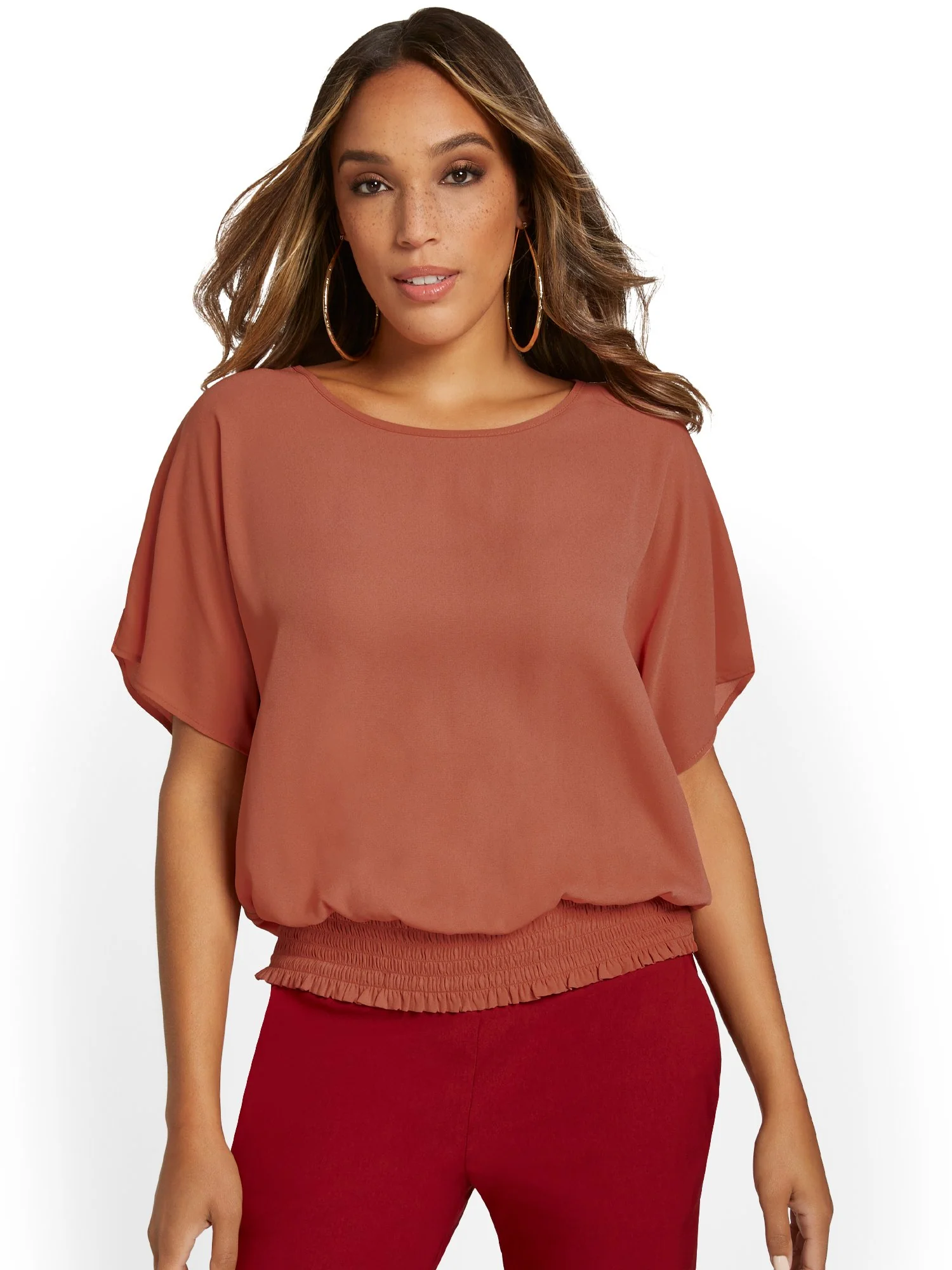 Smocked-Hem Dolman Blouse - Image 2