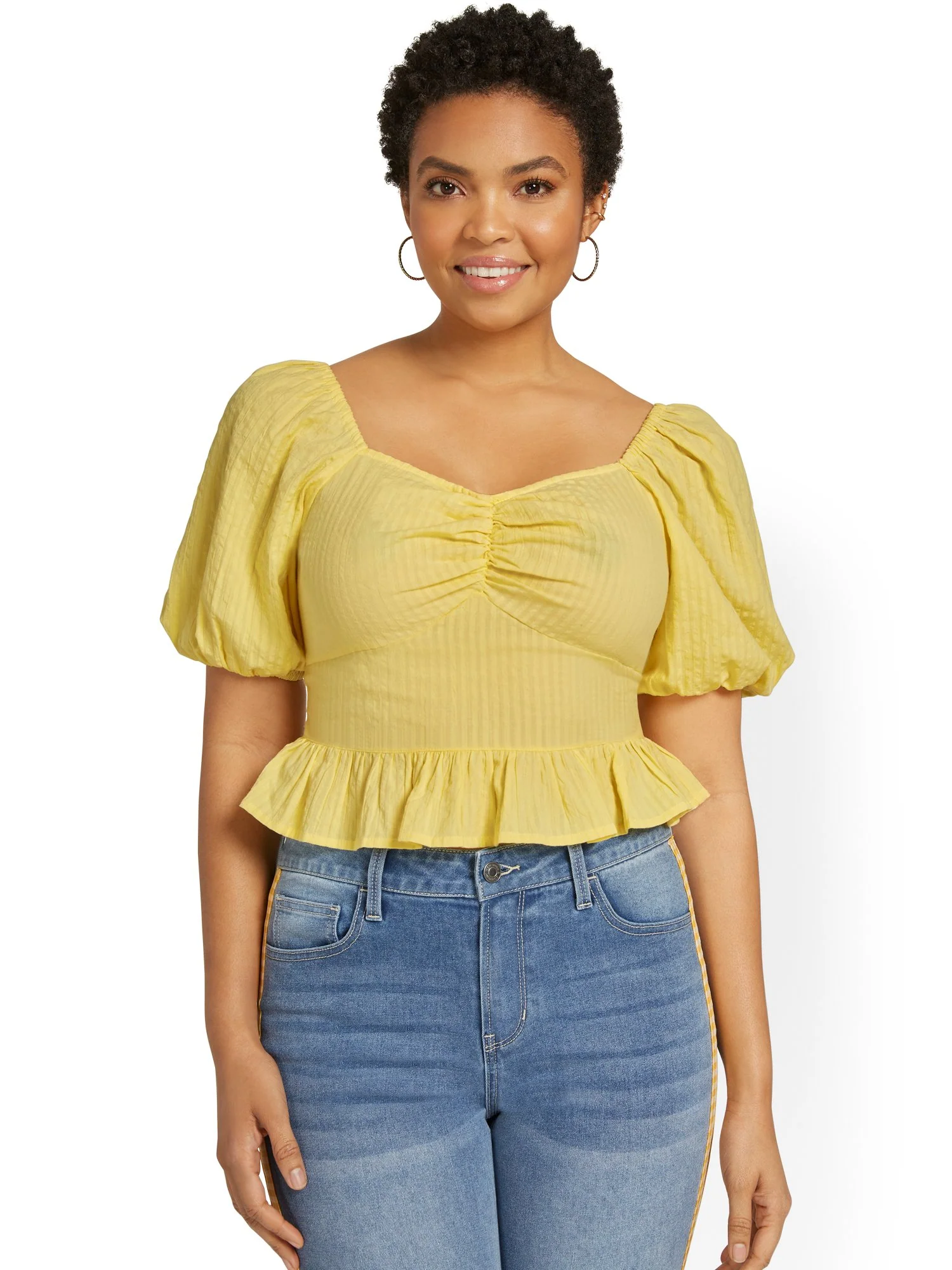 Smocked Puff-Sleeve Peplum Top - Image 2