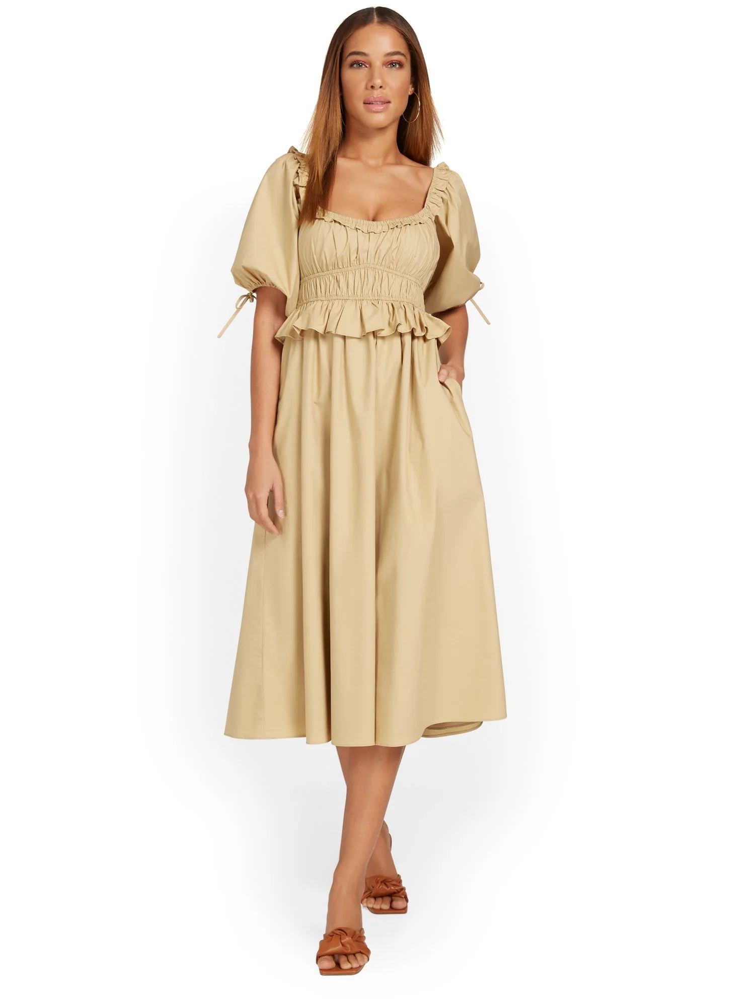 Moodie Smocked Puff-Sleeve Poplin Midi Dress - Brands We Love - Image 2