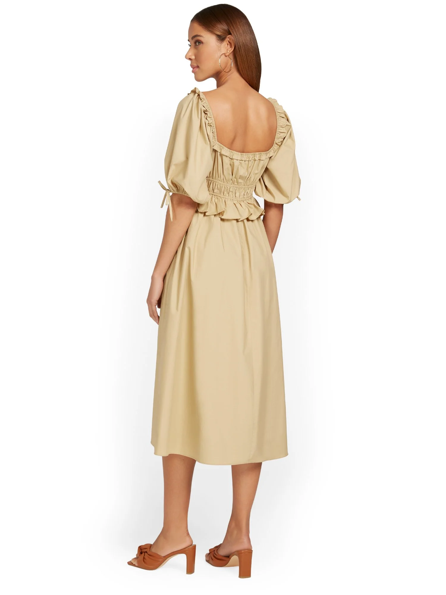 Moodie Smocked Puff-Sleeve Poplin Midi Dress - Brands We Love - Image 3