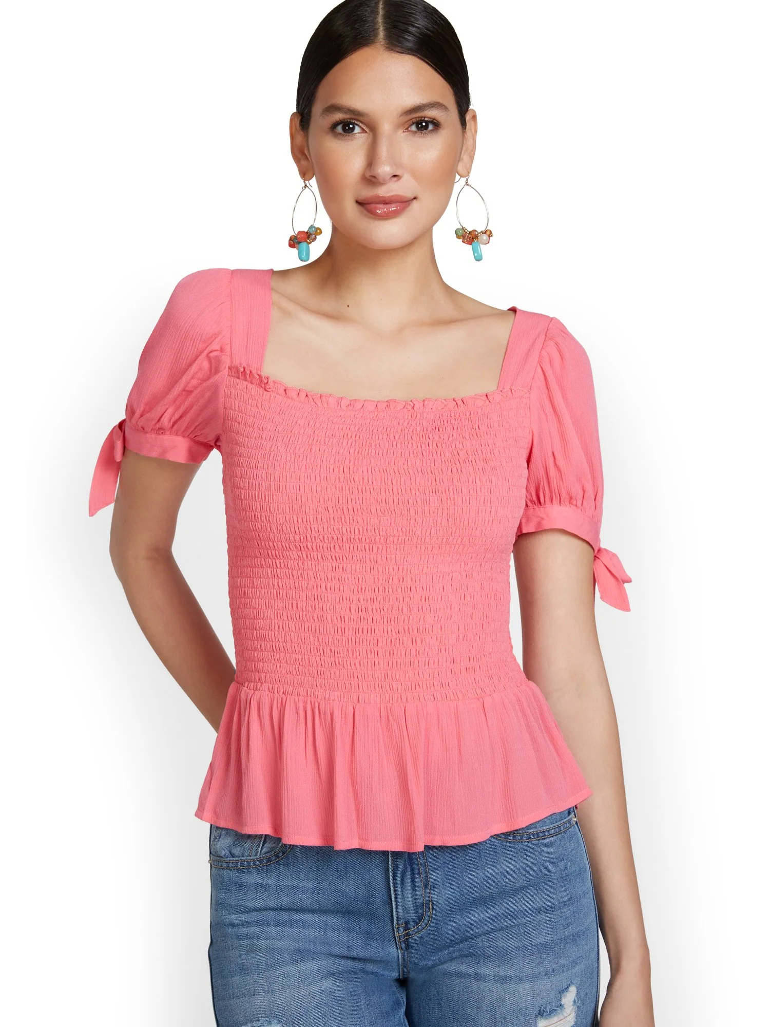 Smocked Tie-Sleeve Blouse - Lily & Cali - Image 6