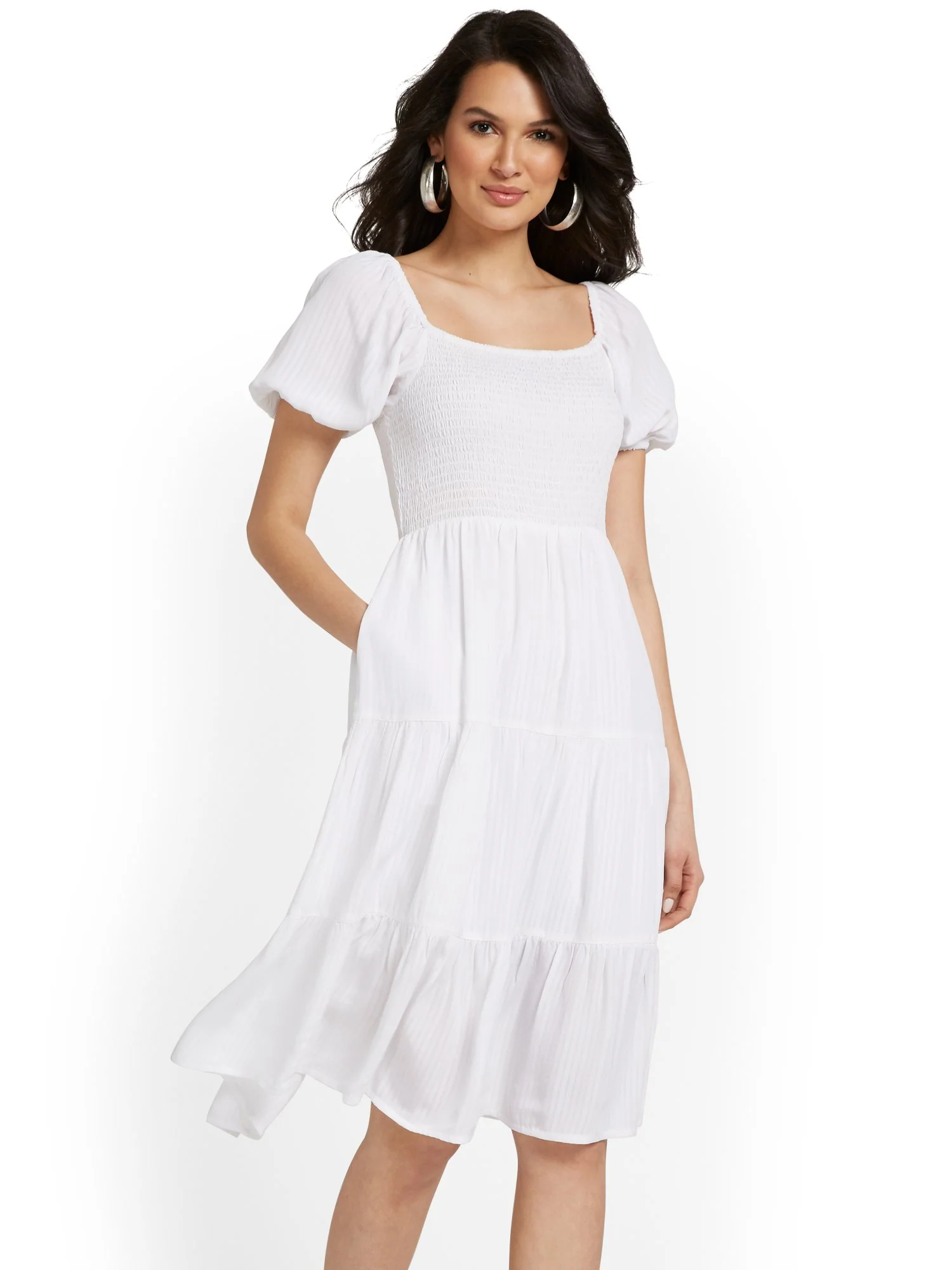 Smocked Top Puff-Sleeve Dress - Image 2