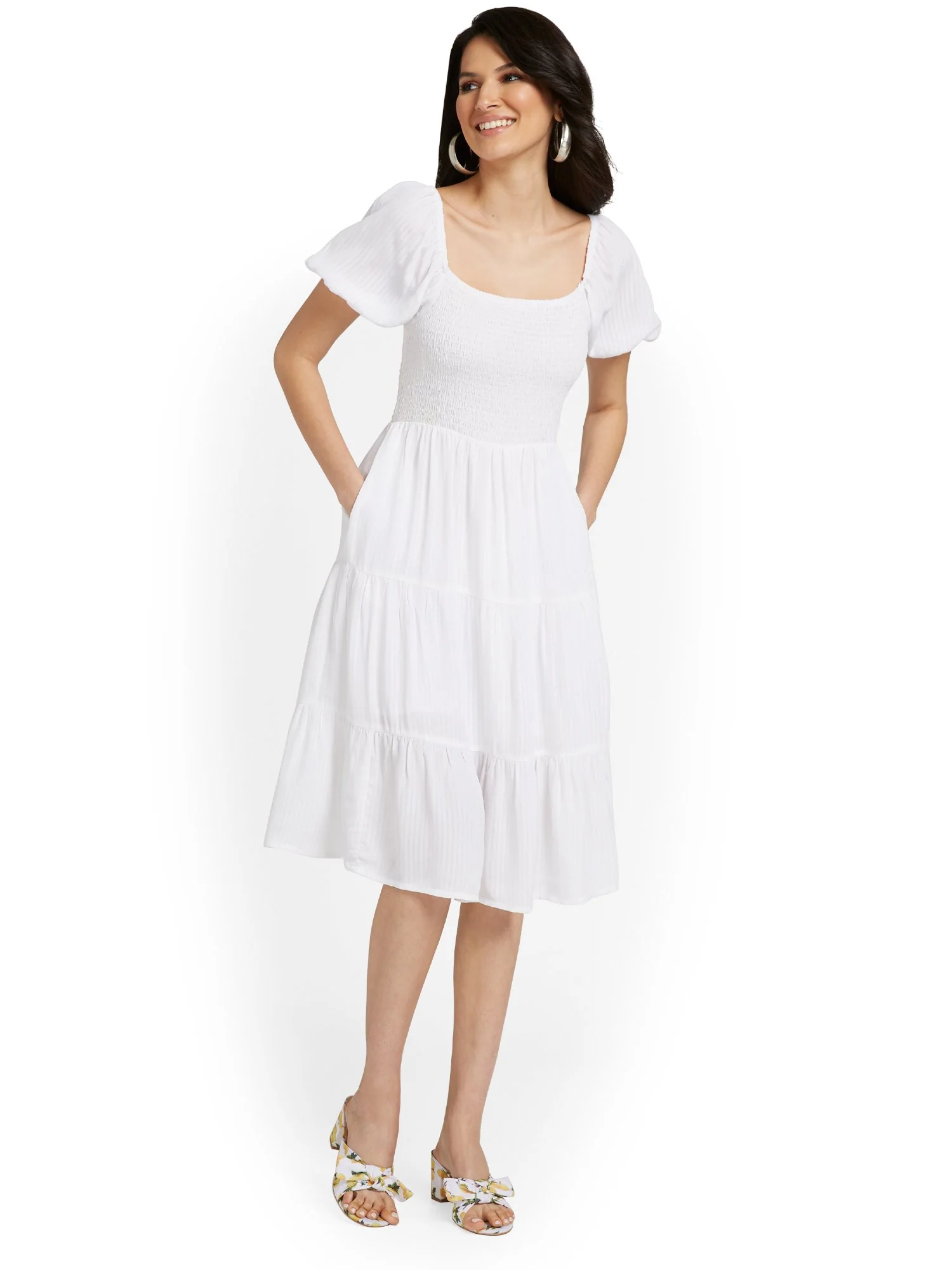 Smocked Top Puff-Sleeve Dress - Image 4