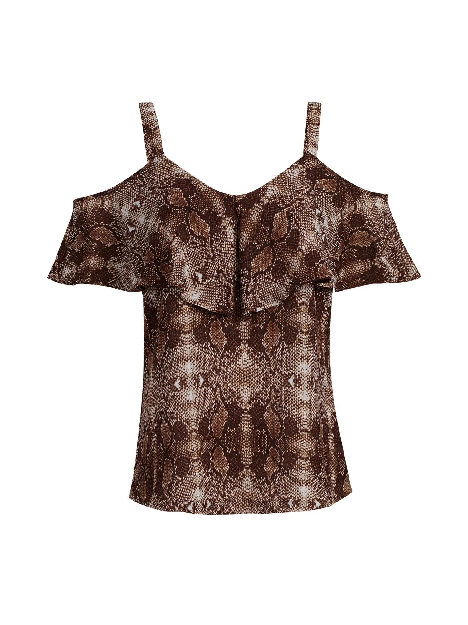 Snake-Print Ruffled Cold-Shoulder Top - 7th Avenue - Image 2