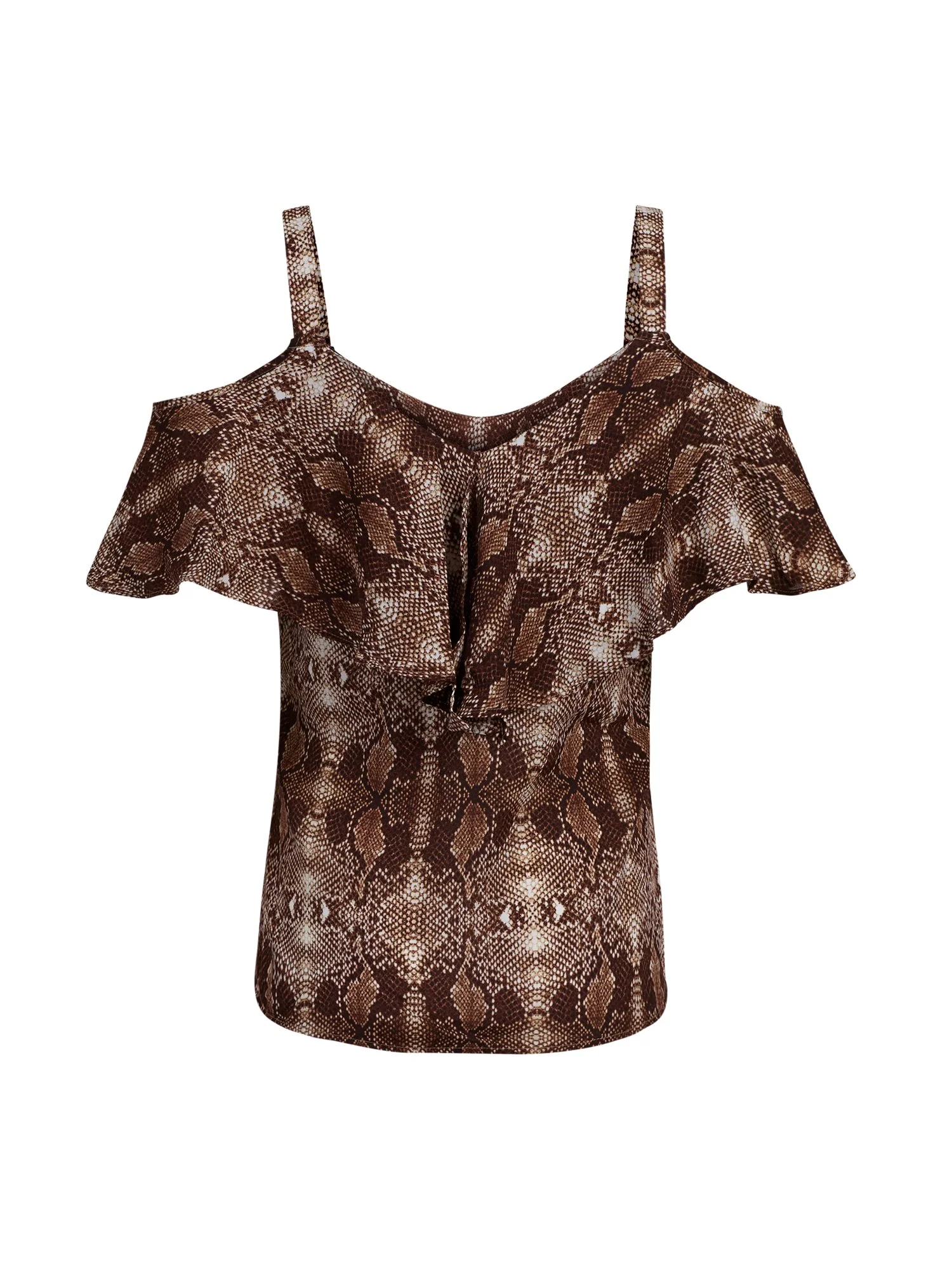 Snake-Print Ruffled Cold-Shoulder Top - 7th Avenue - Image 3