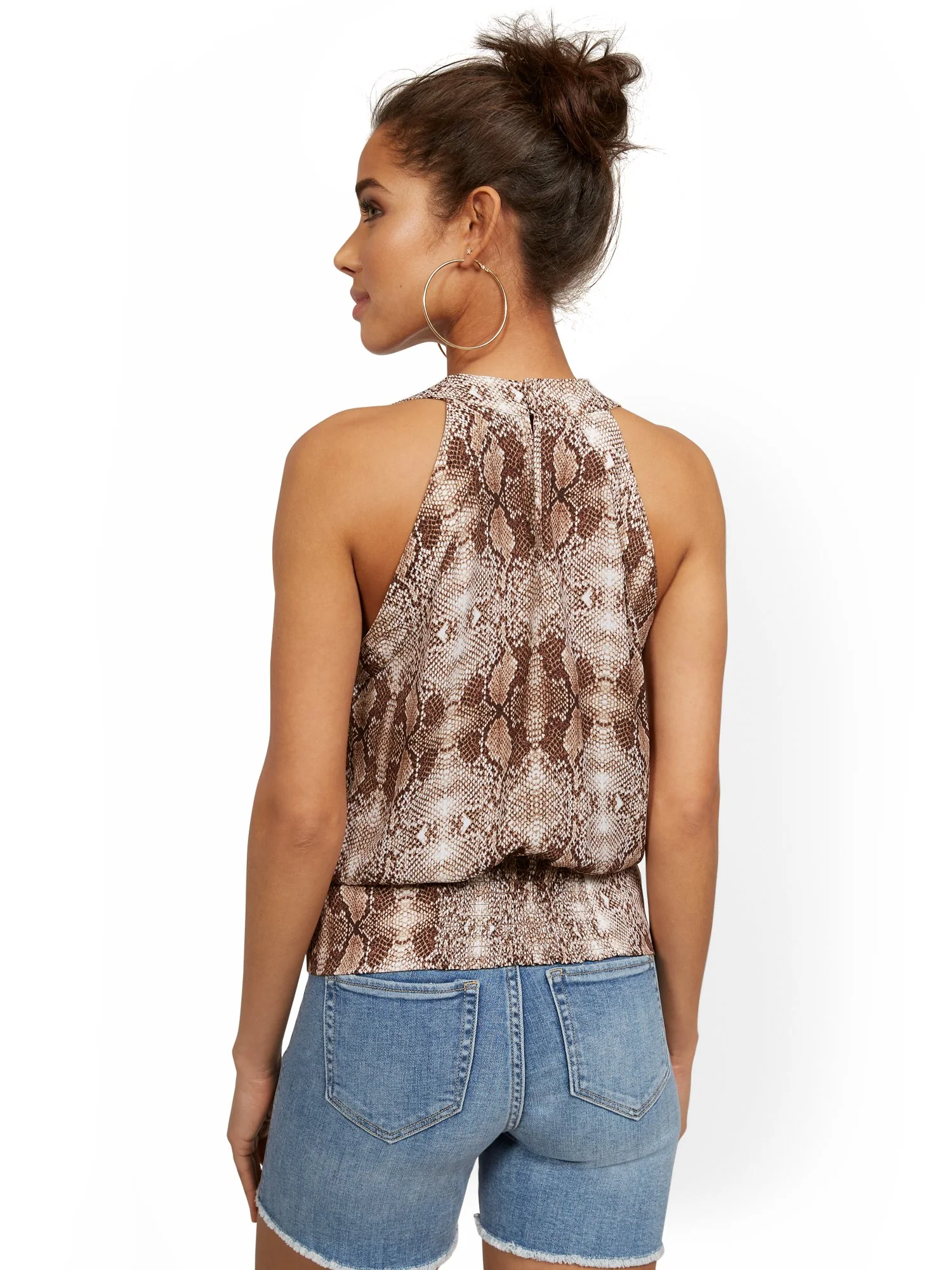 Snake-Print V-Neck Wrap Blouse - Image 3