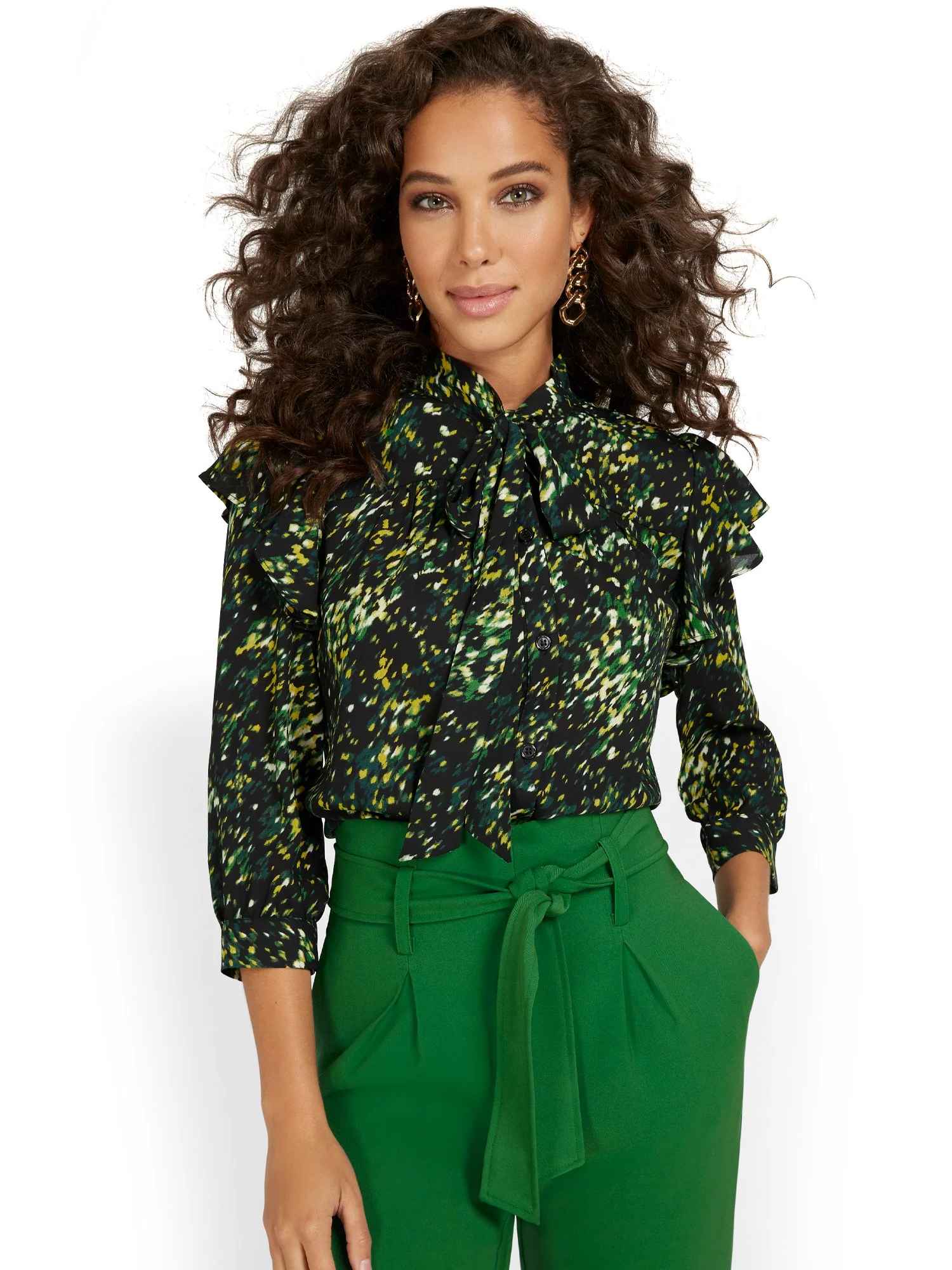 Speckle-Print Bow Blouse