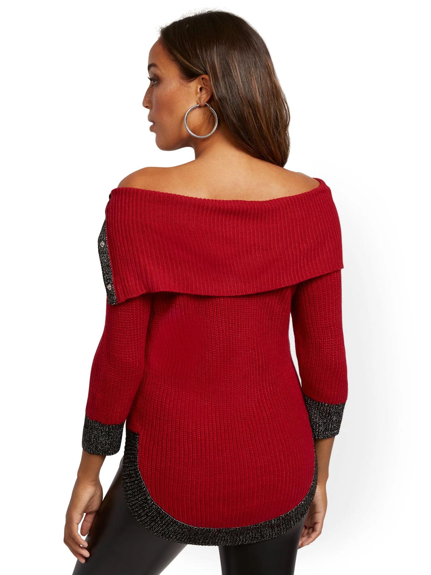 Split-Collar Button-Accent Sweater - Image 5