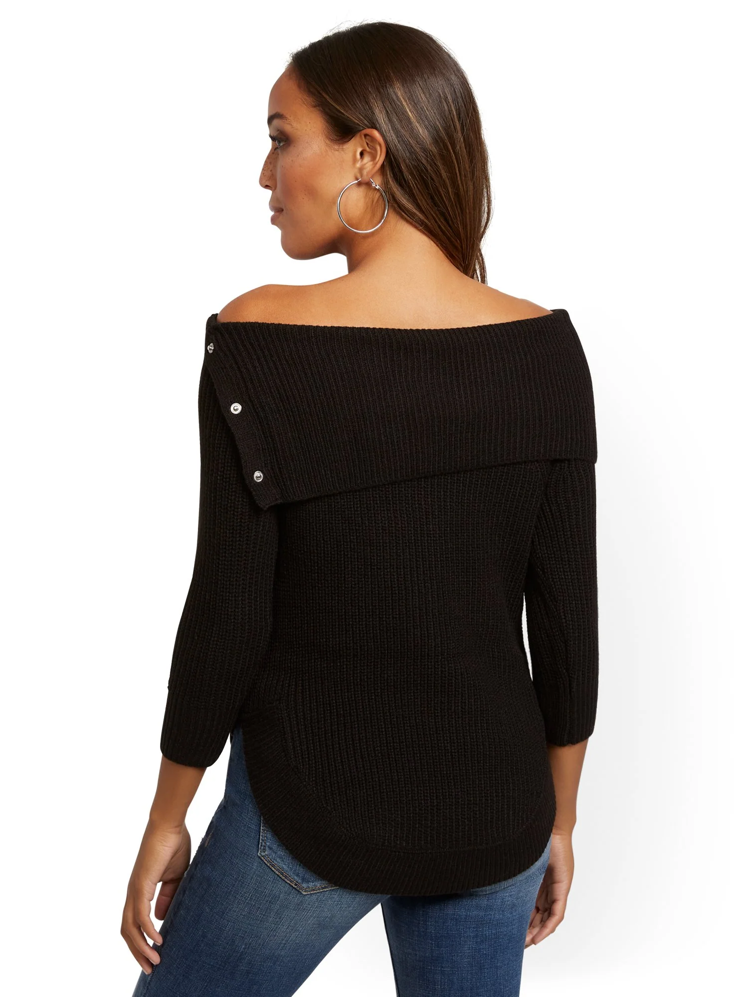 Split-Collar Button-Accent Sweater - Image 3