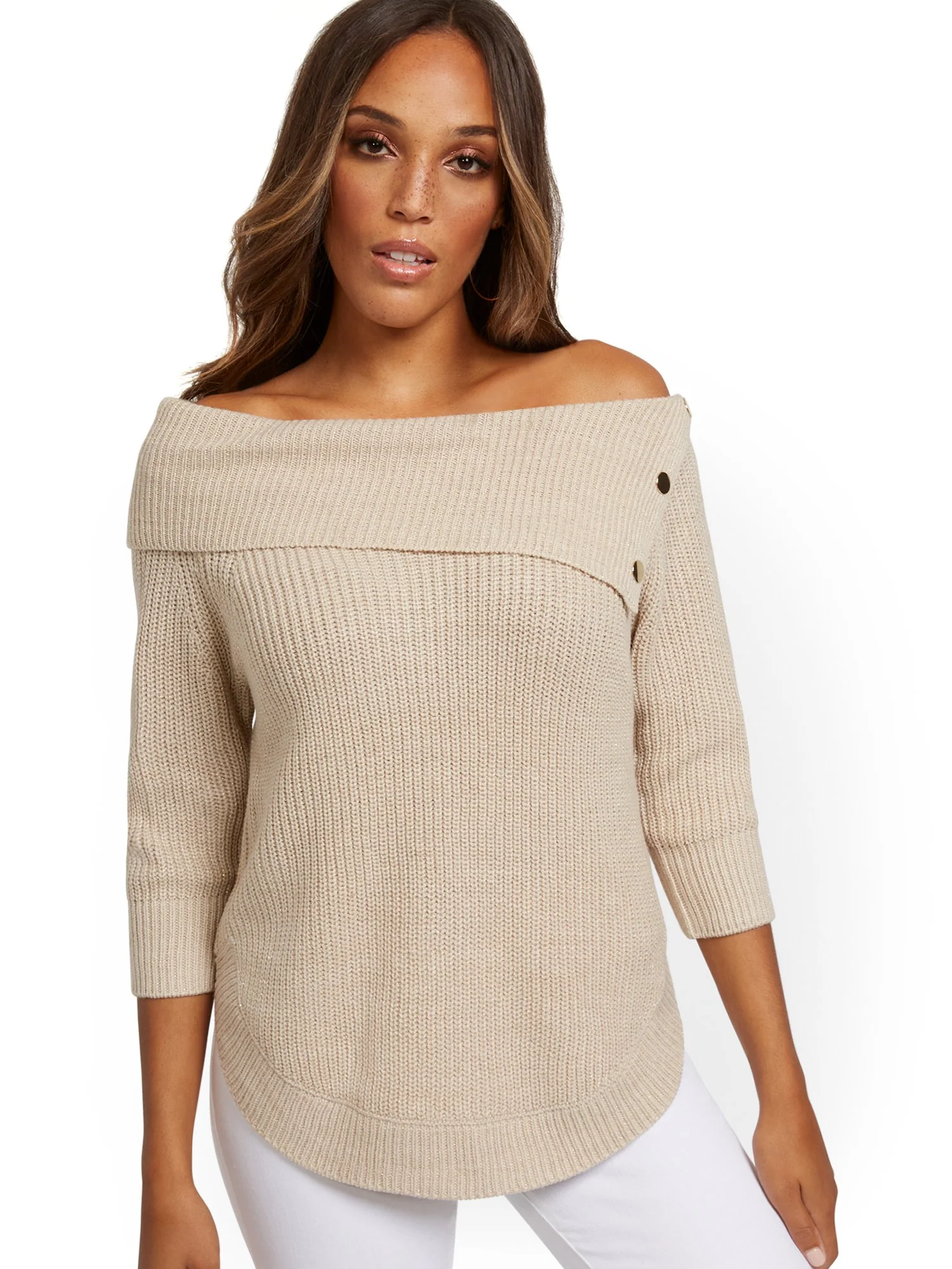 Split-Collar Button-Accent Sweater - Image 4