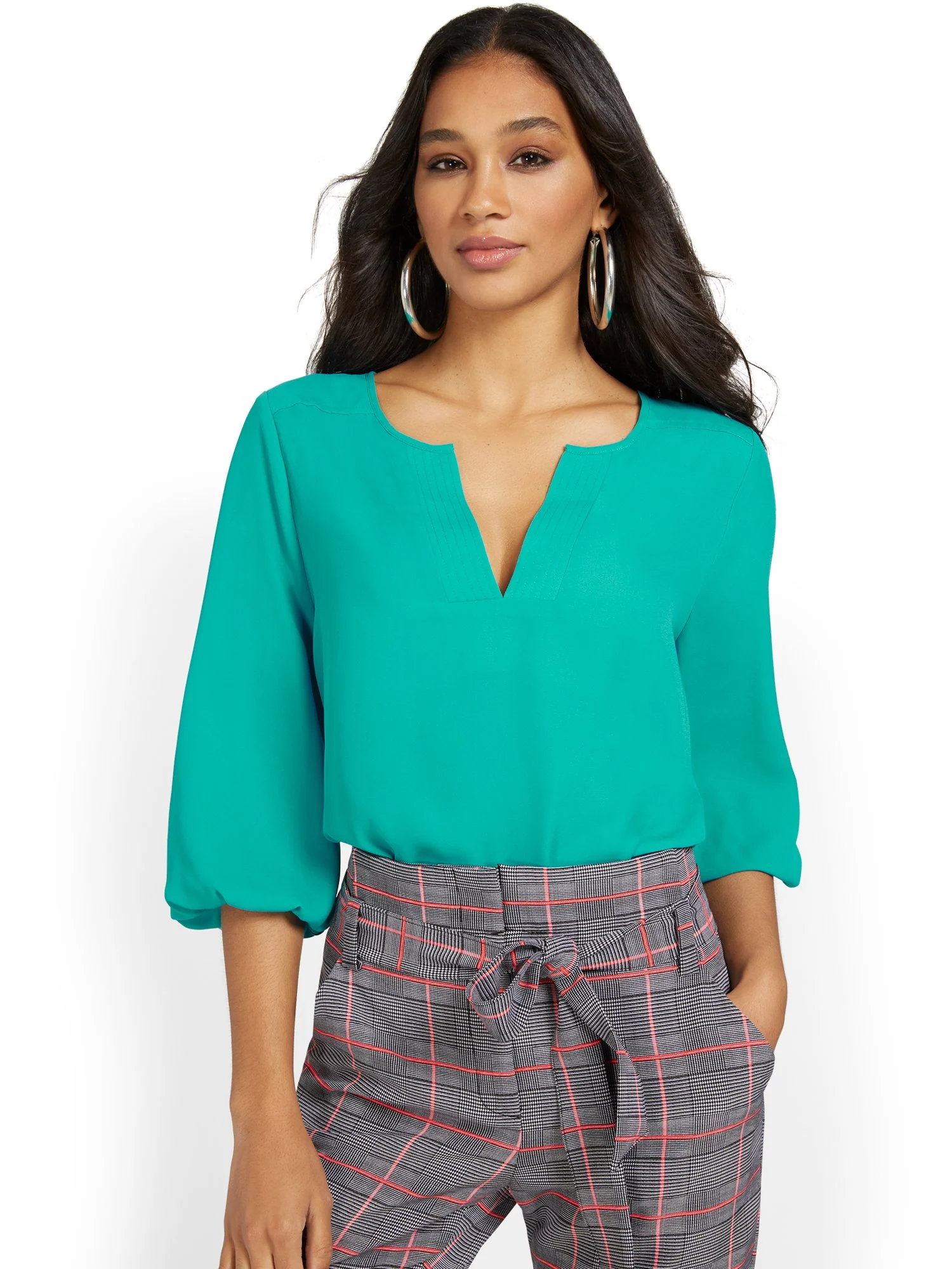 Split-Neck 3/4-Sleeve Blouse - Image 11