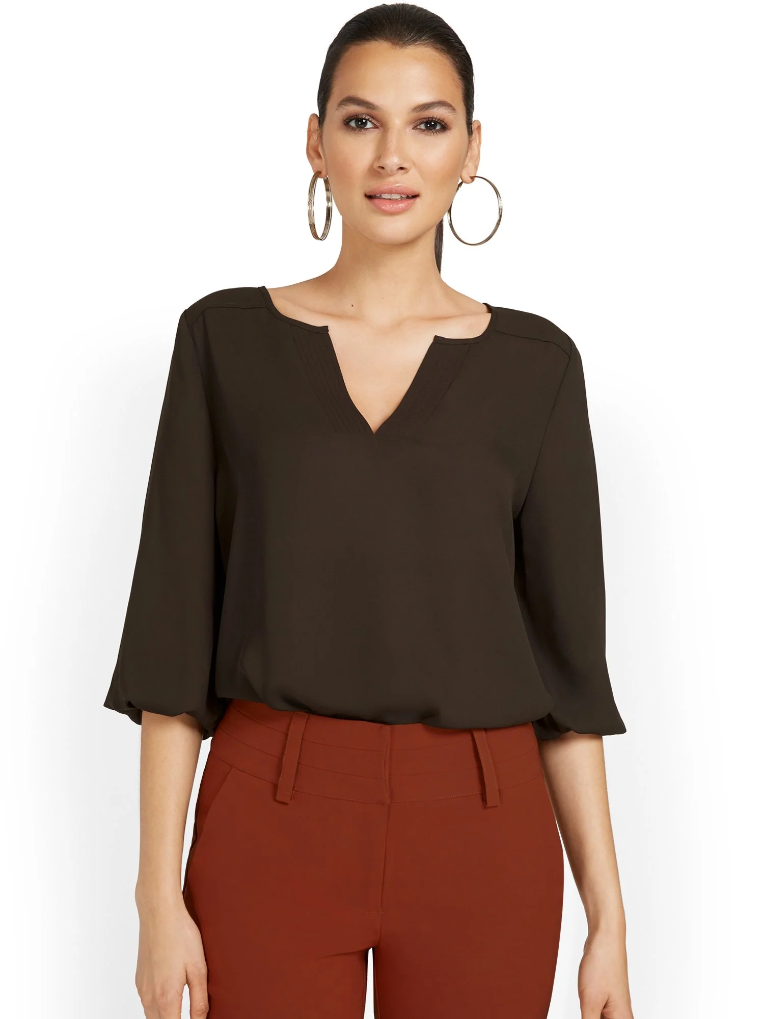 Split-Neck 3/4-Sleeve Blouse - Image 17