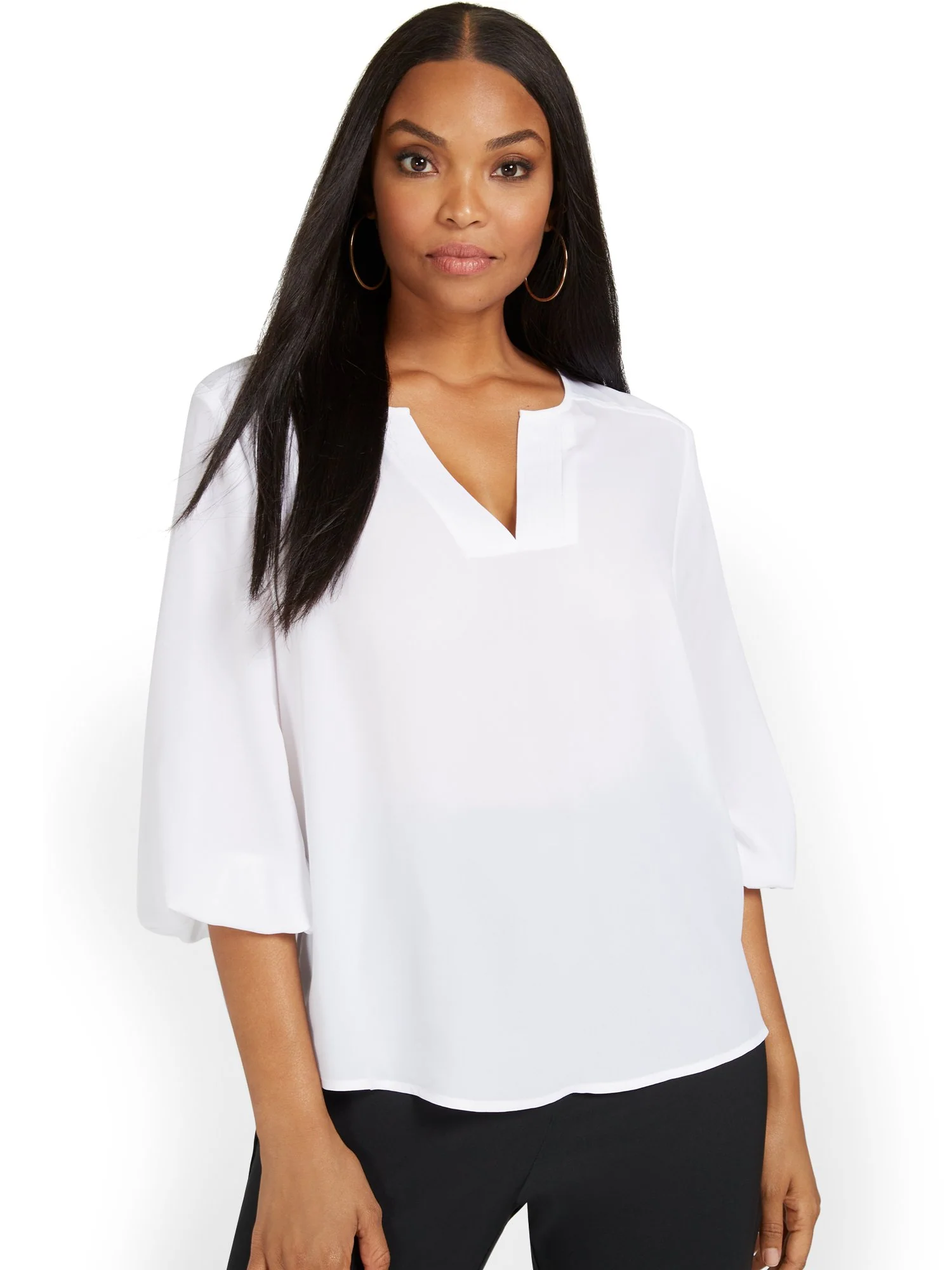 Split-Neck 3/4-Sleeve Blouse - Image 6