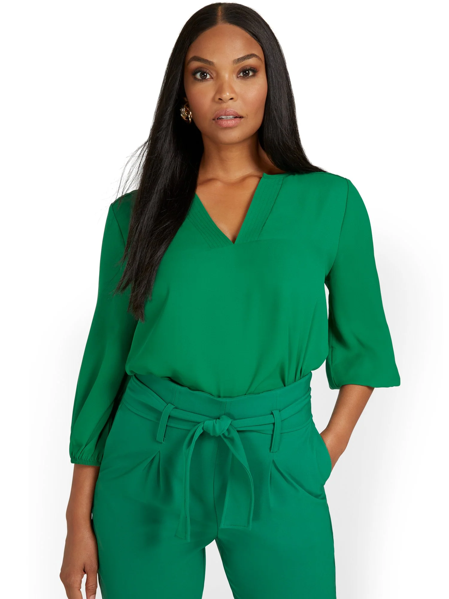 Split-Neck 3/4-Sleeve Blouse - Image 9